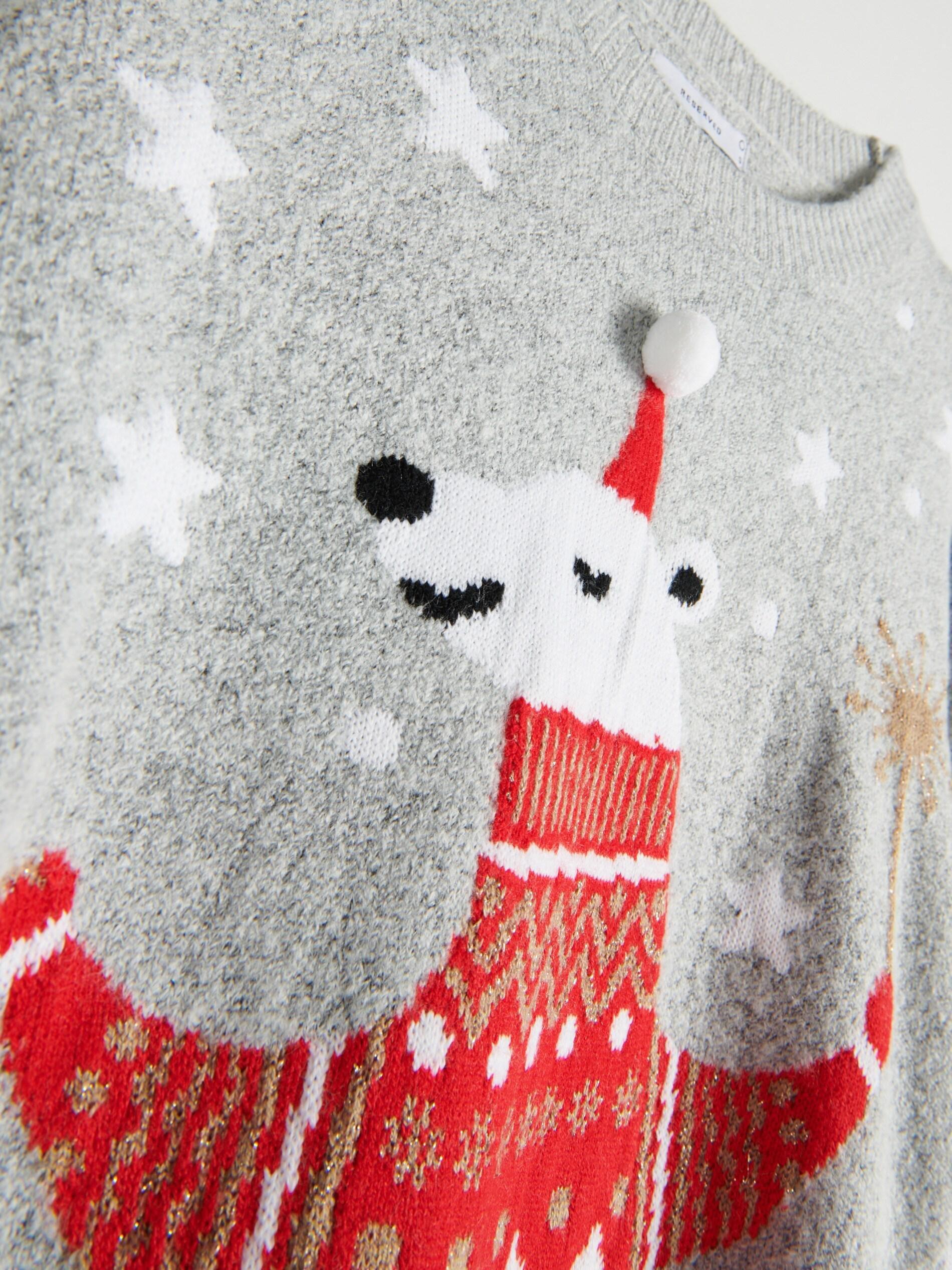 Dark Grey Long Sweater With A Festive Motif, , large image number 4