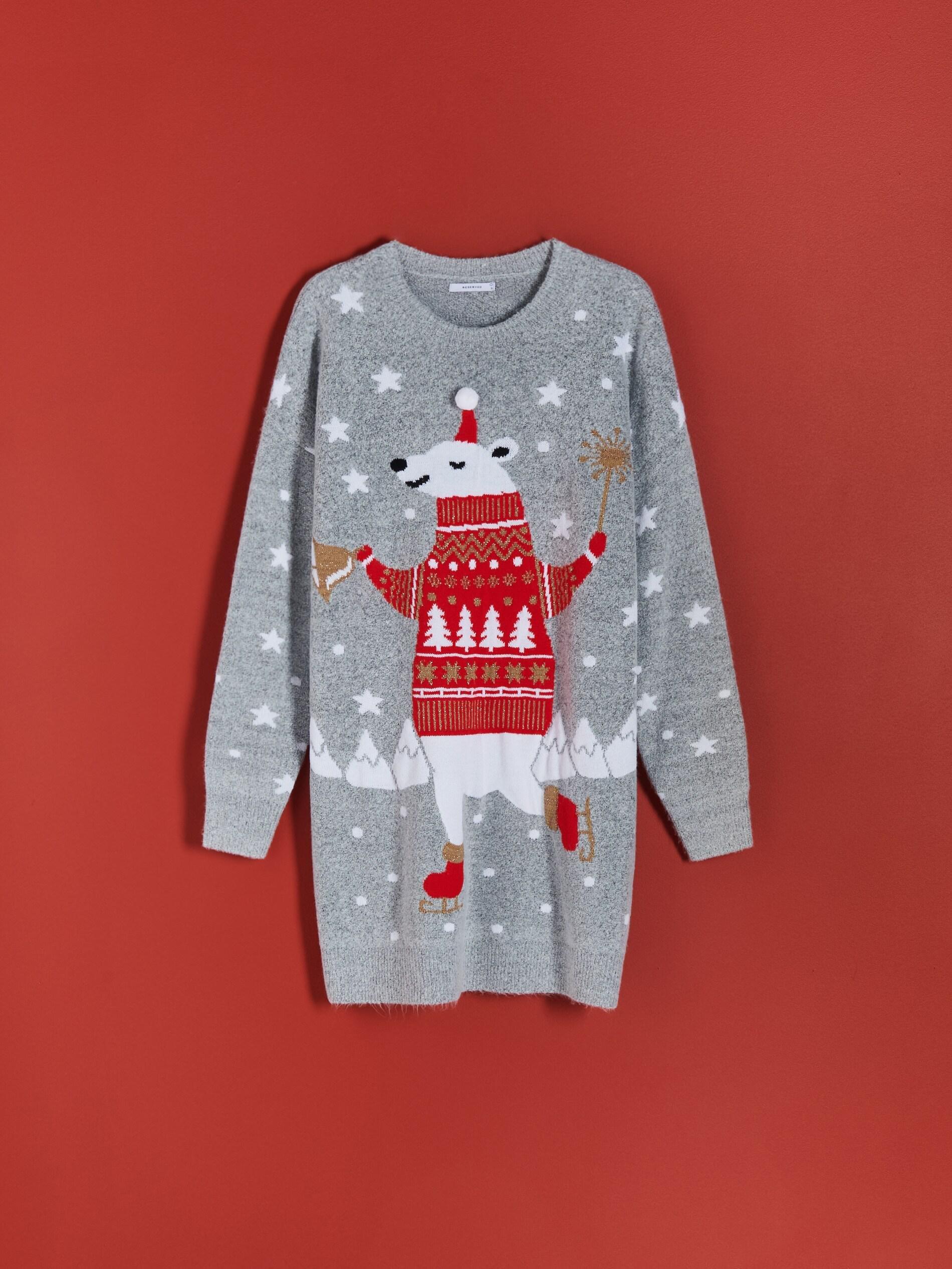 Dark Grey Long Sweater With A Festive Motif, , large image number 5