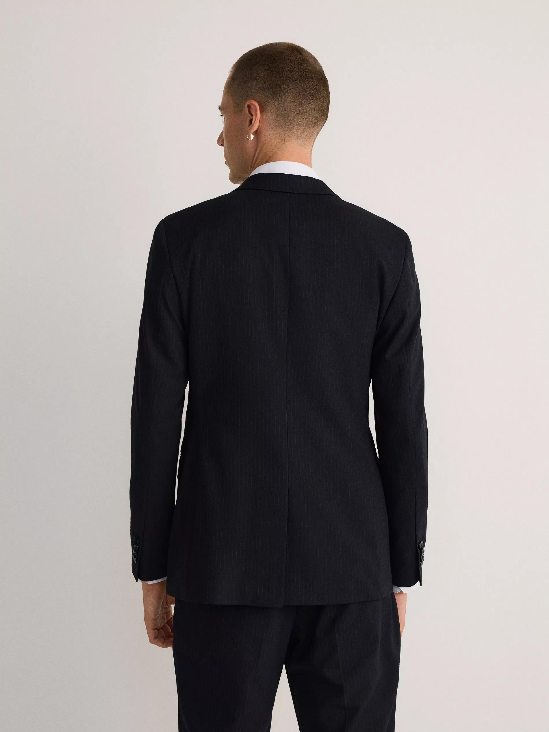 Navy Lapel Collar Blazer, , large image number 3