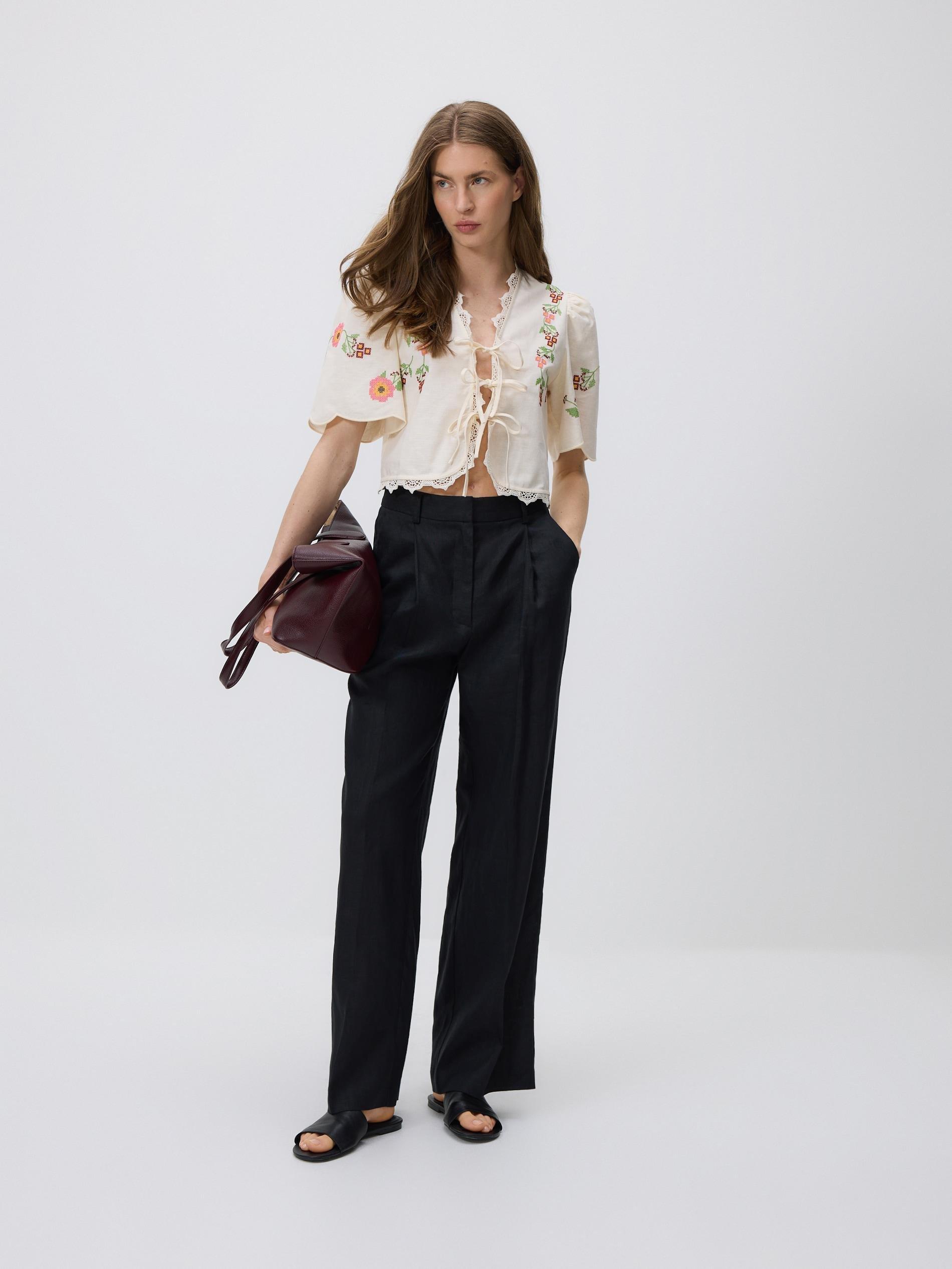 Beige Blouse With Embroidery Detailing, Beige, large image number 5