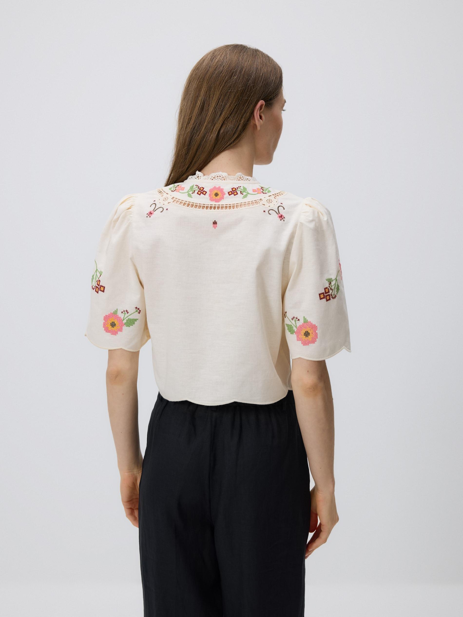 Beige Blouse With Embroidery Detailing, Beige, large image number 6