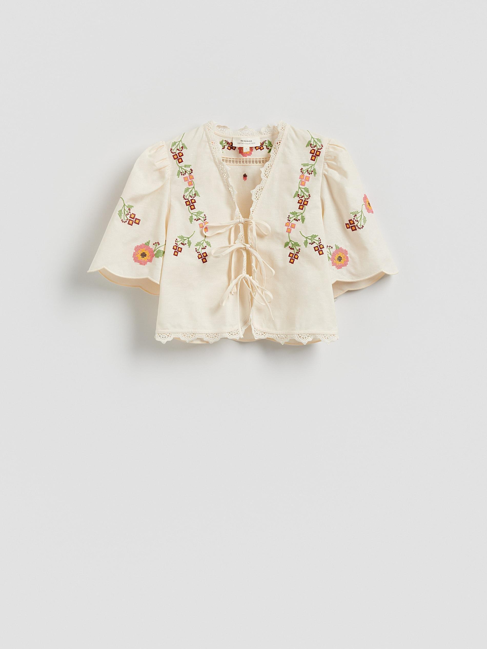 Beige Blouse With Embroidery Detailing, Beige, large image number 7