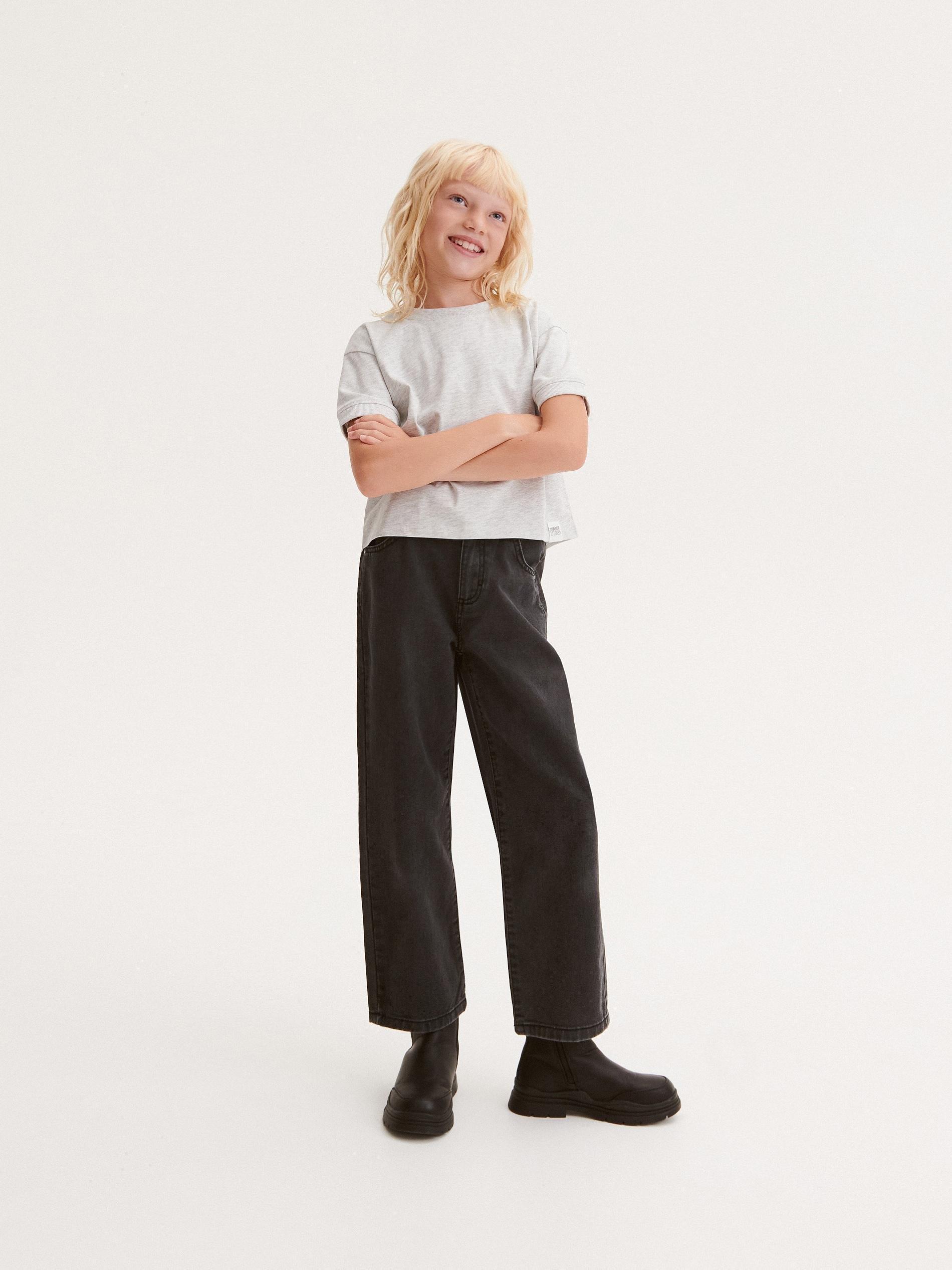 Grey Patched T-Shirt, Kids Girls, , large image number 0