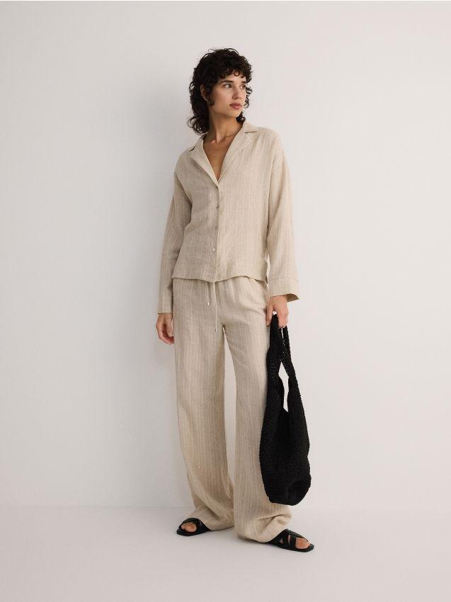 Beige Wide Leg Trousers, , large image number 0