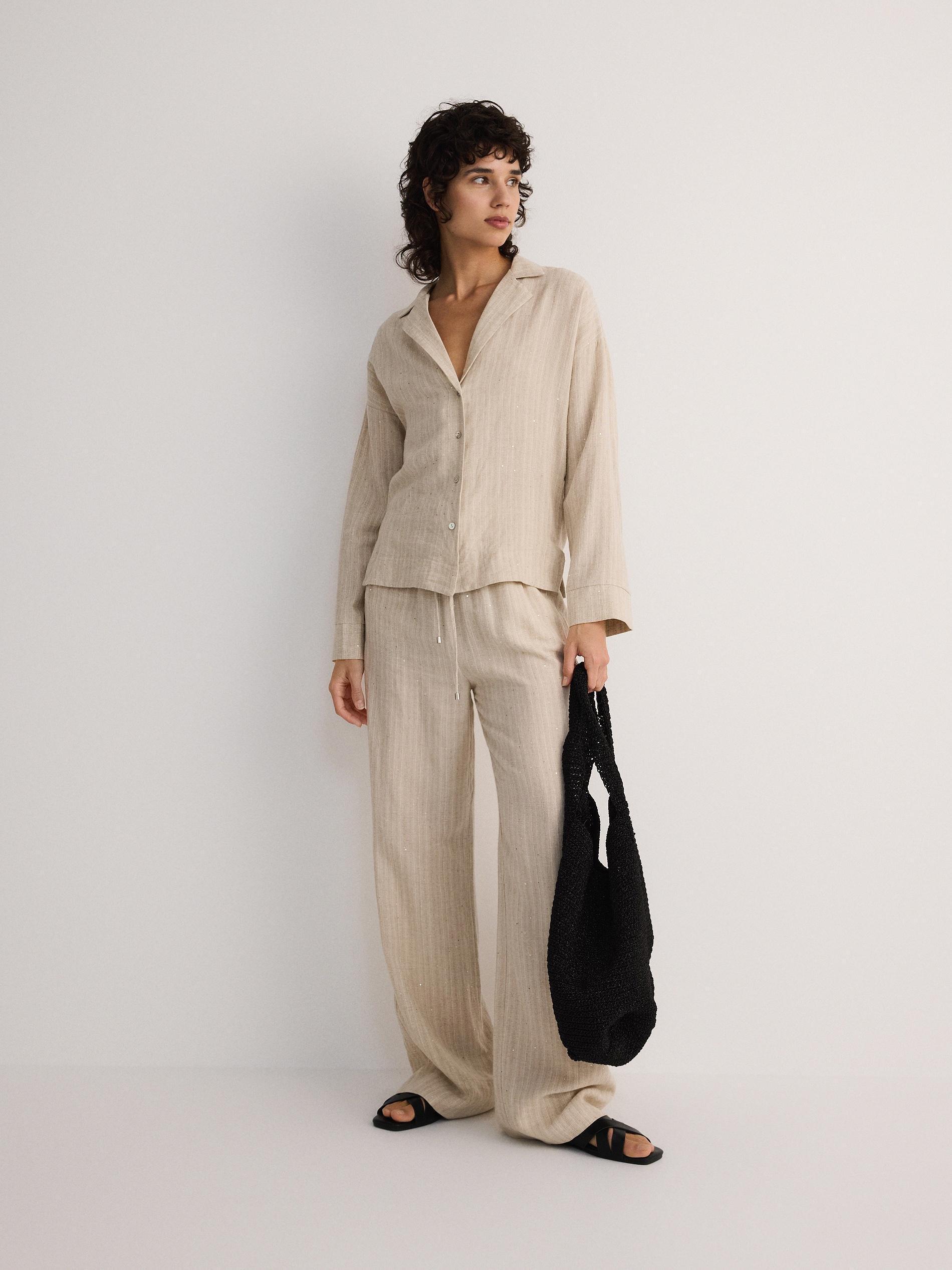 Beige Wide Leg Trousers, , large image number 1