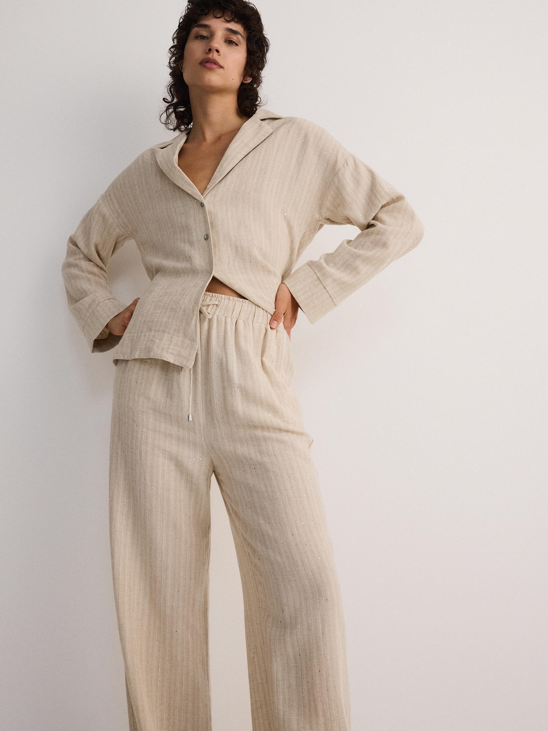 Beige Wide Leg Trousers, , large image number 2