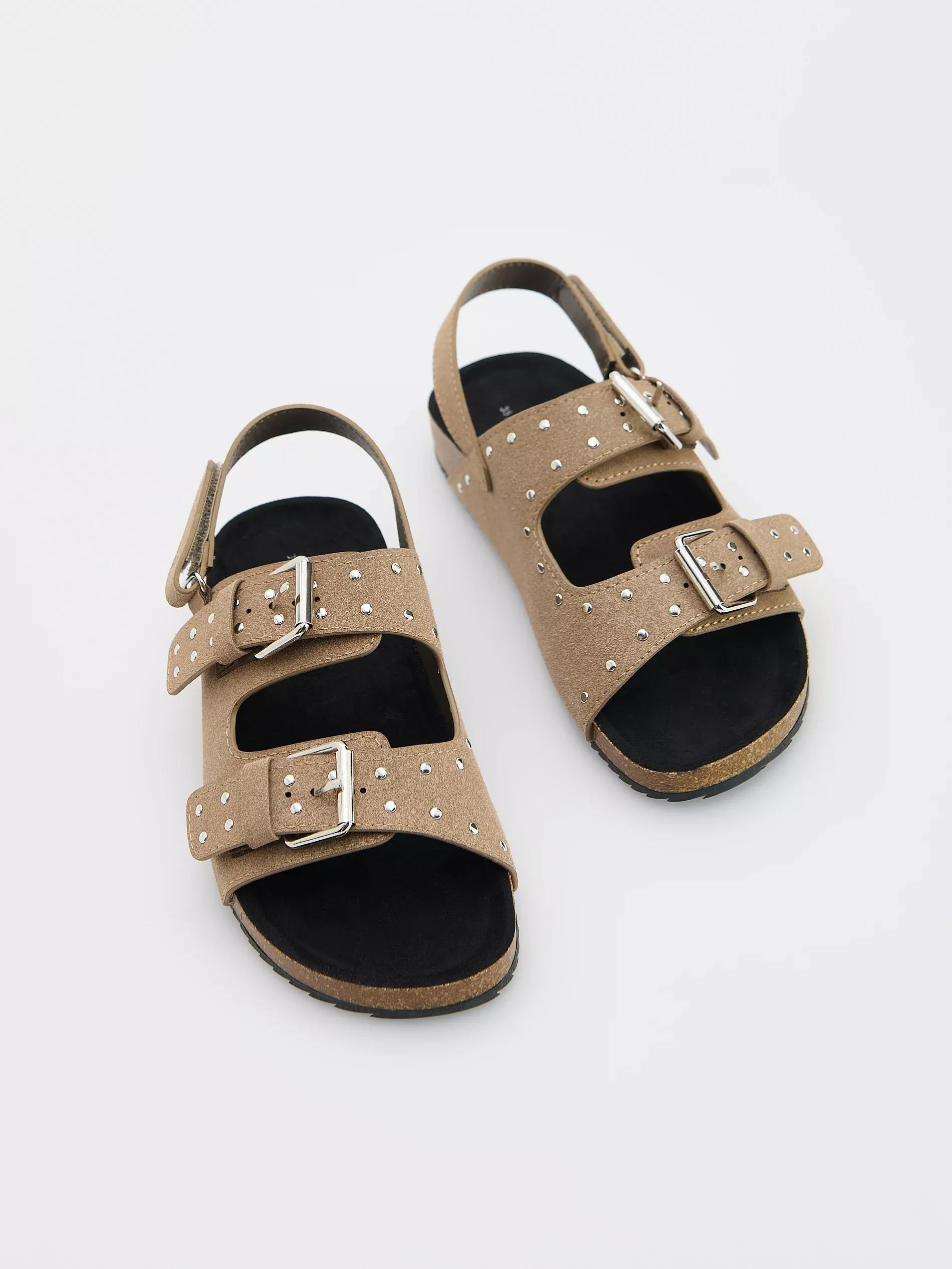 Brown Suede Imitation Sandals, Brown, medium