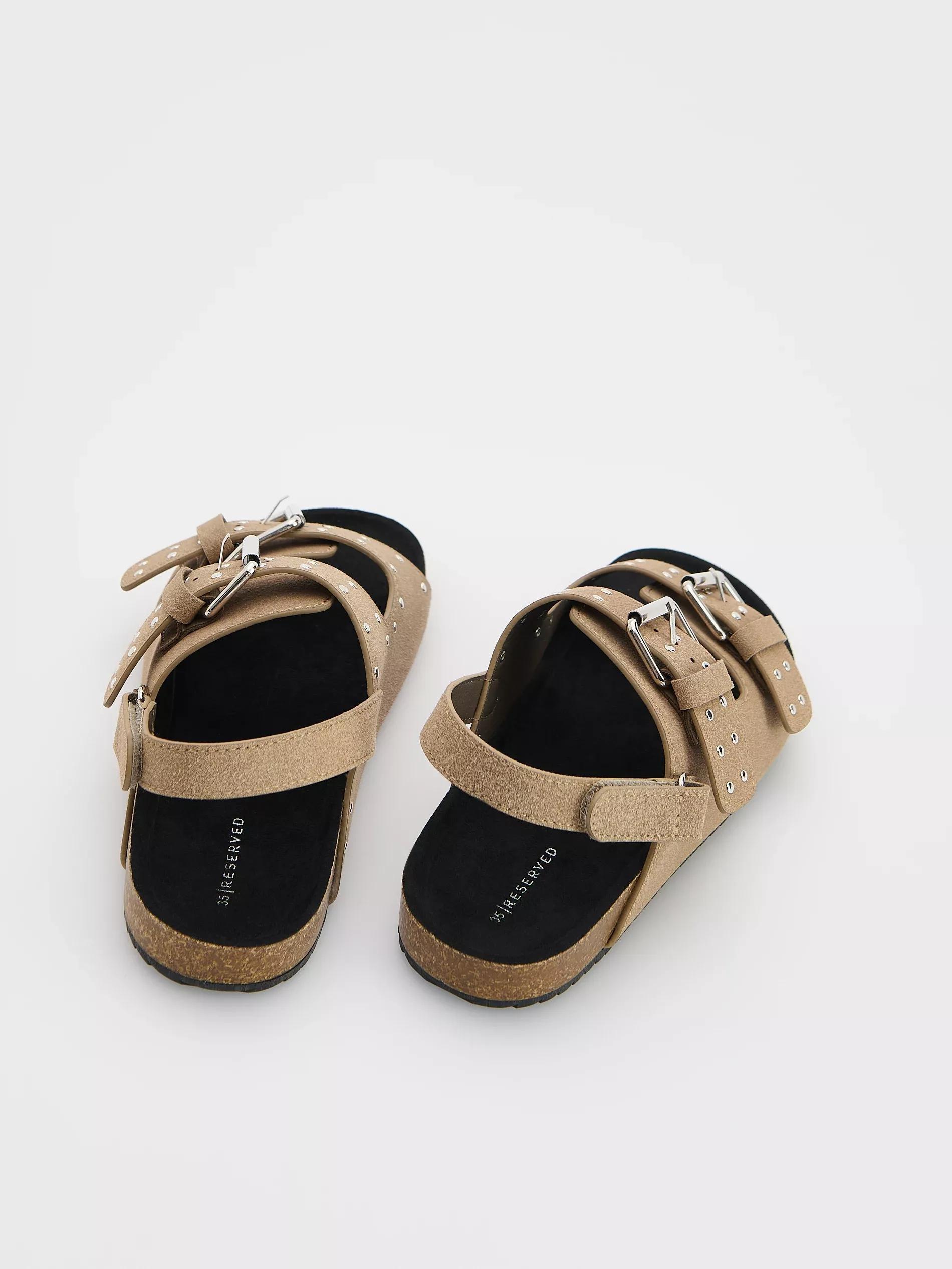 Brown Suede Imitation Sandals, Brown, medium