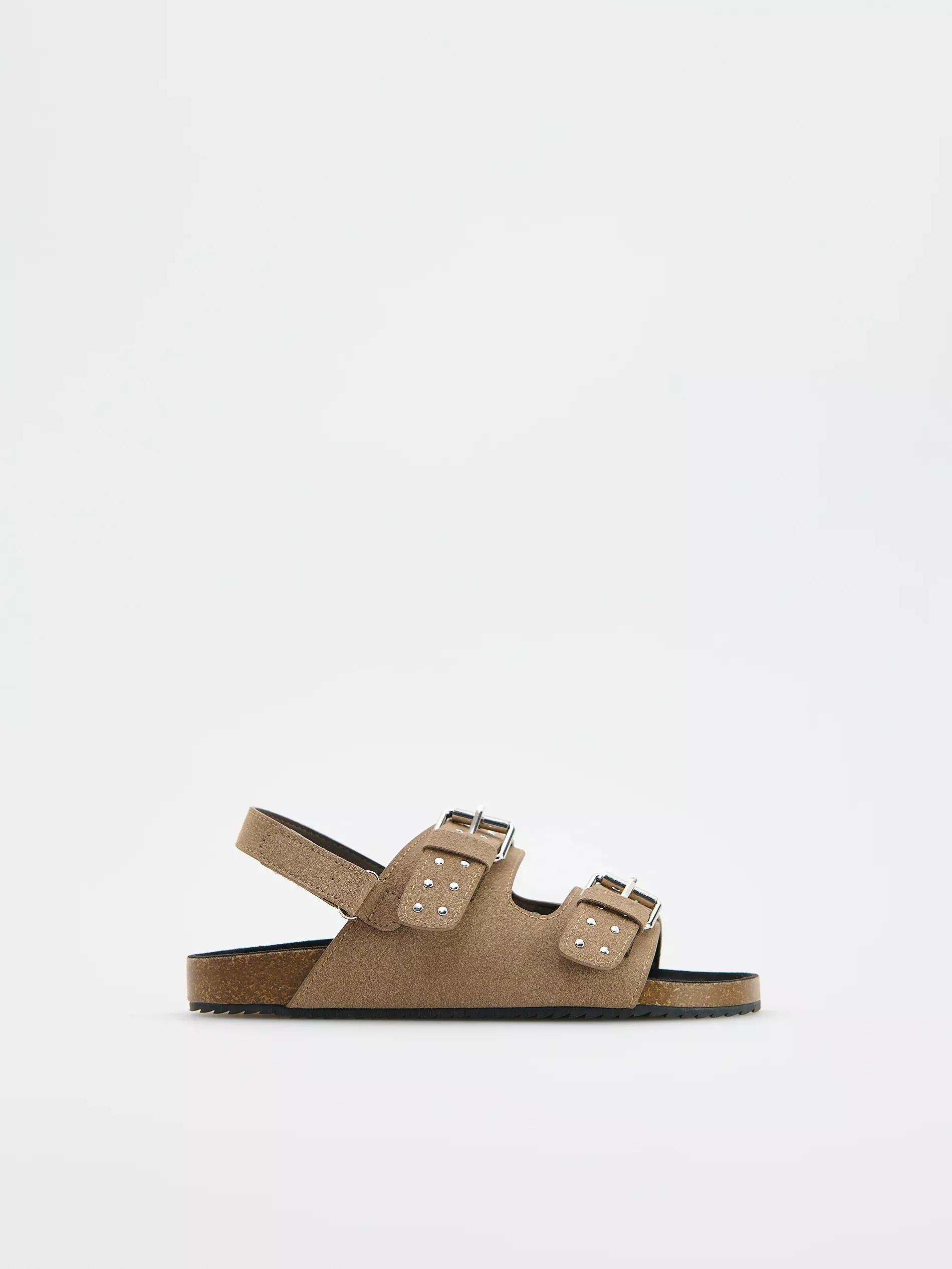 Brown Suede Imitation Sandals, Brown, medium
