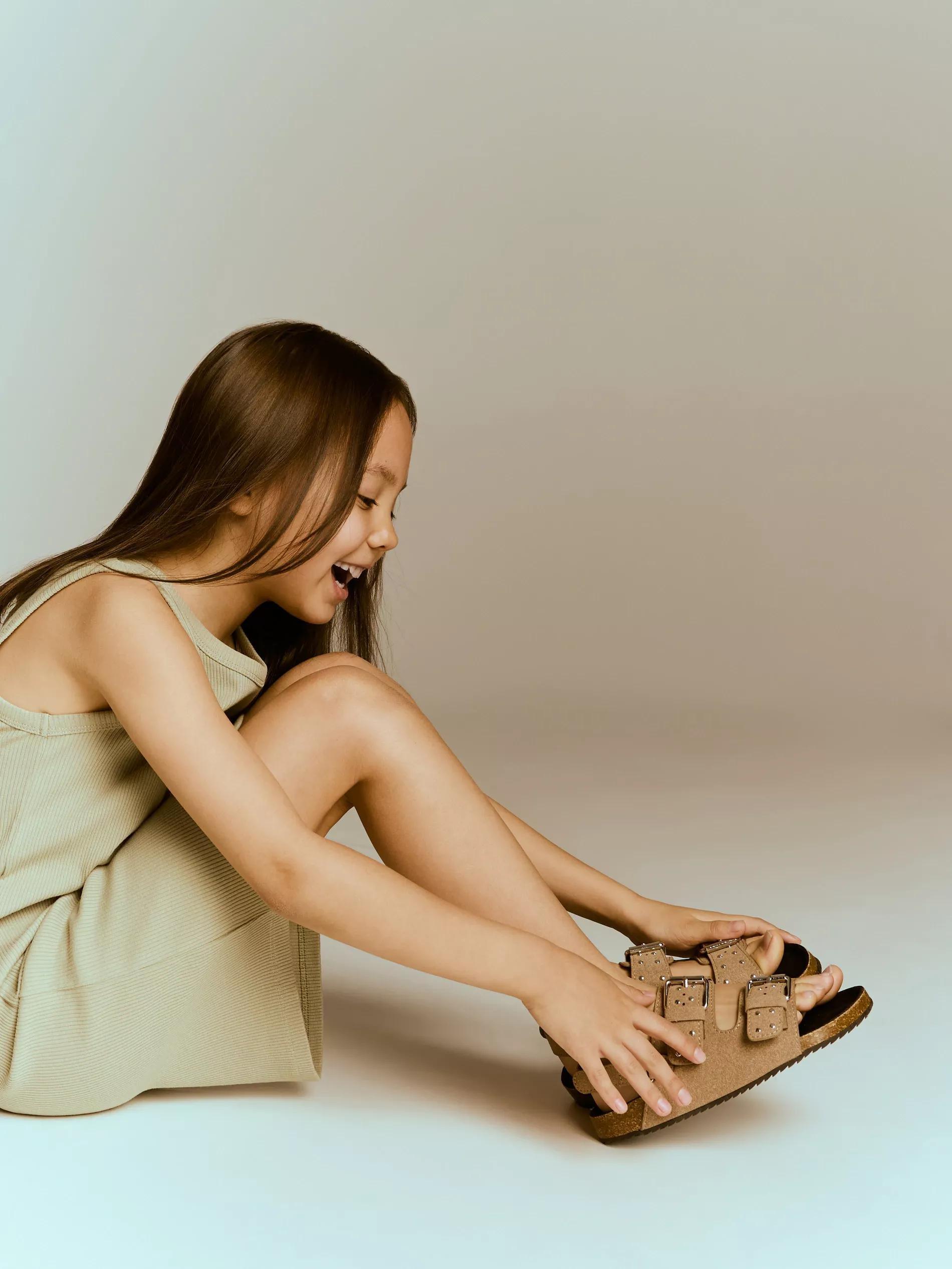 Brown Suede Imitation Sandals, Brown, large image number 3