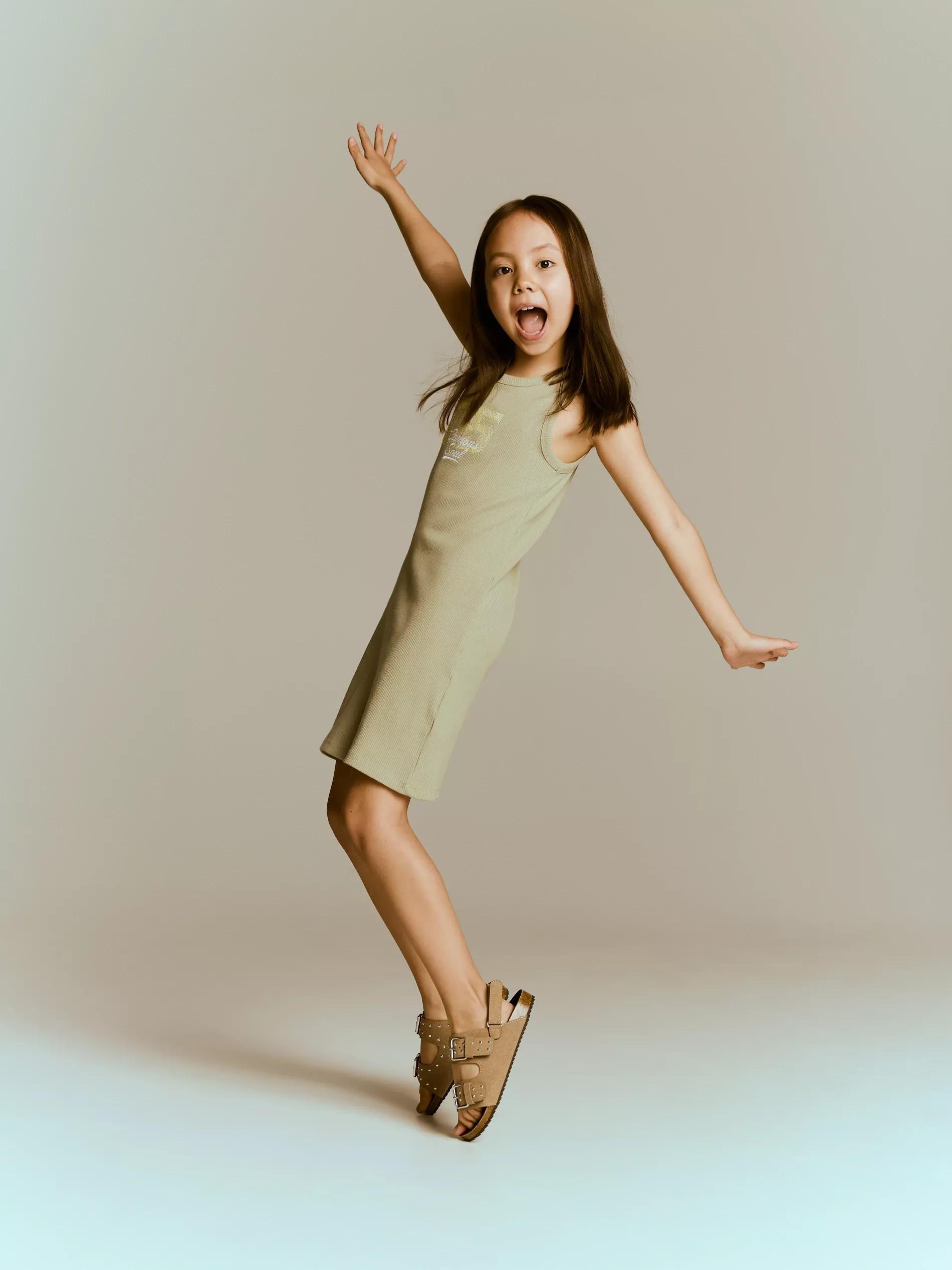 Brown Suede Imitation Sandals, Brown, large image number 4