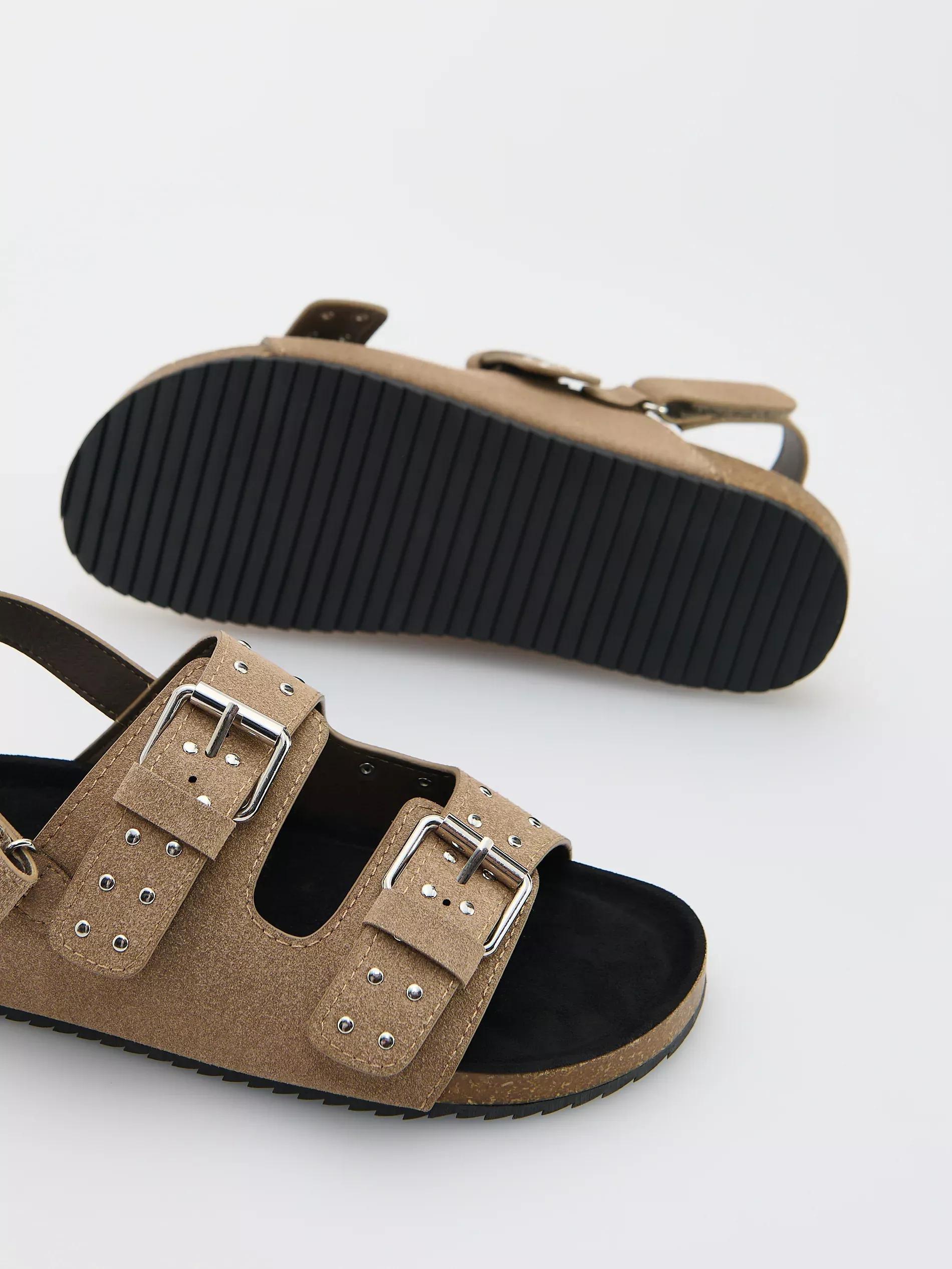 Brown Suede Imitation Sandals, Brown, large image number 5