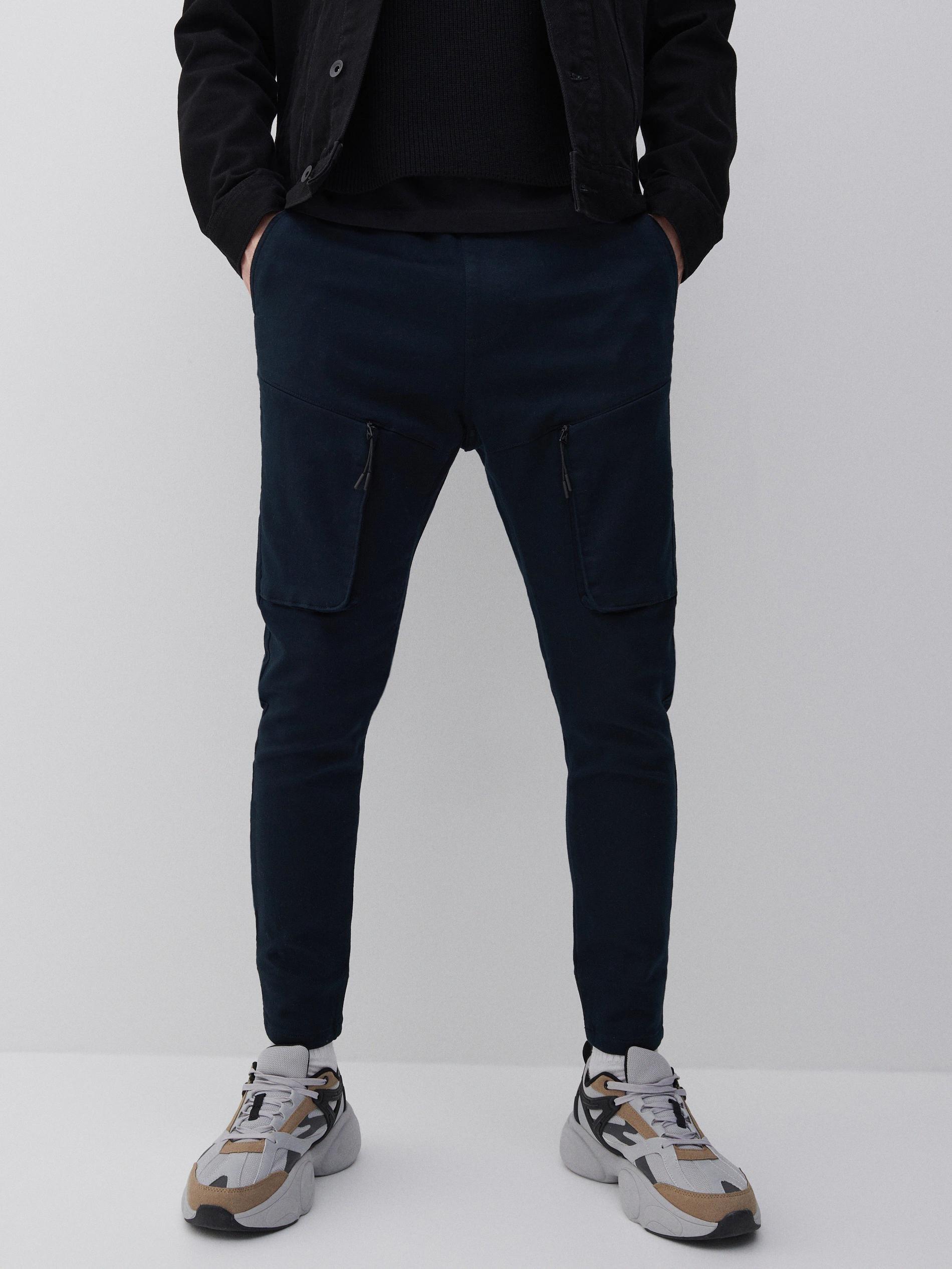 Navy Cotton Cargo Pants, , large image number 1