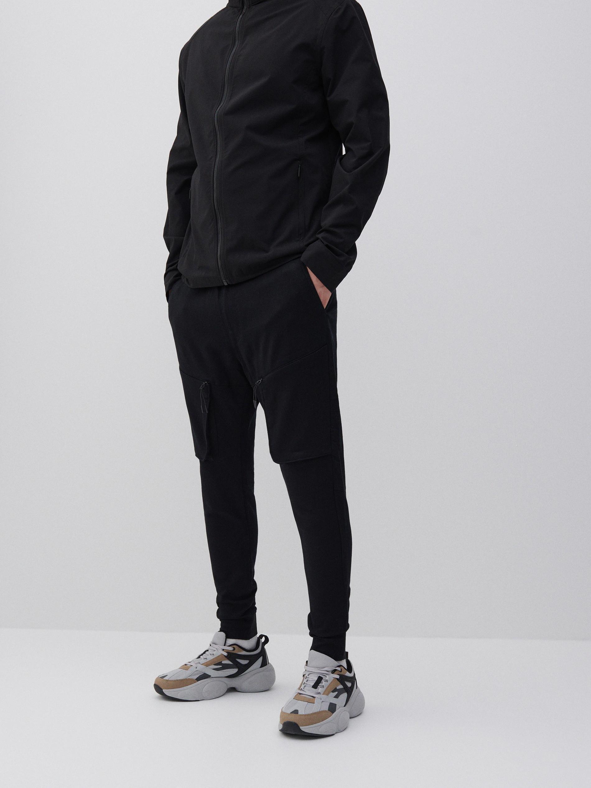 Black Cotton Cargo Pants, , large image number 1