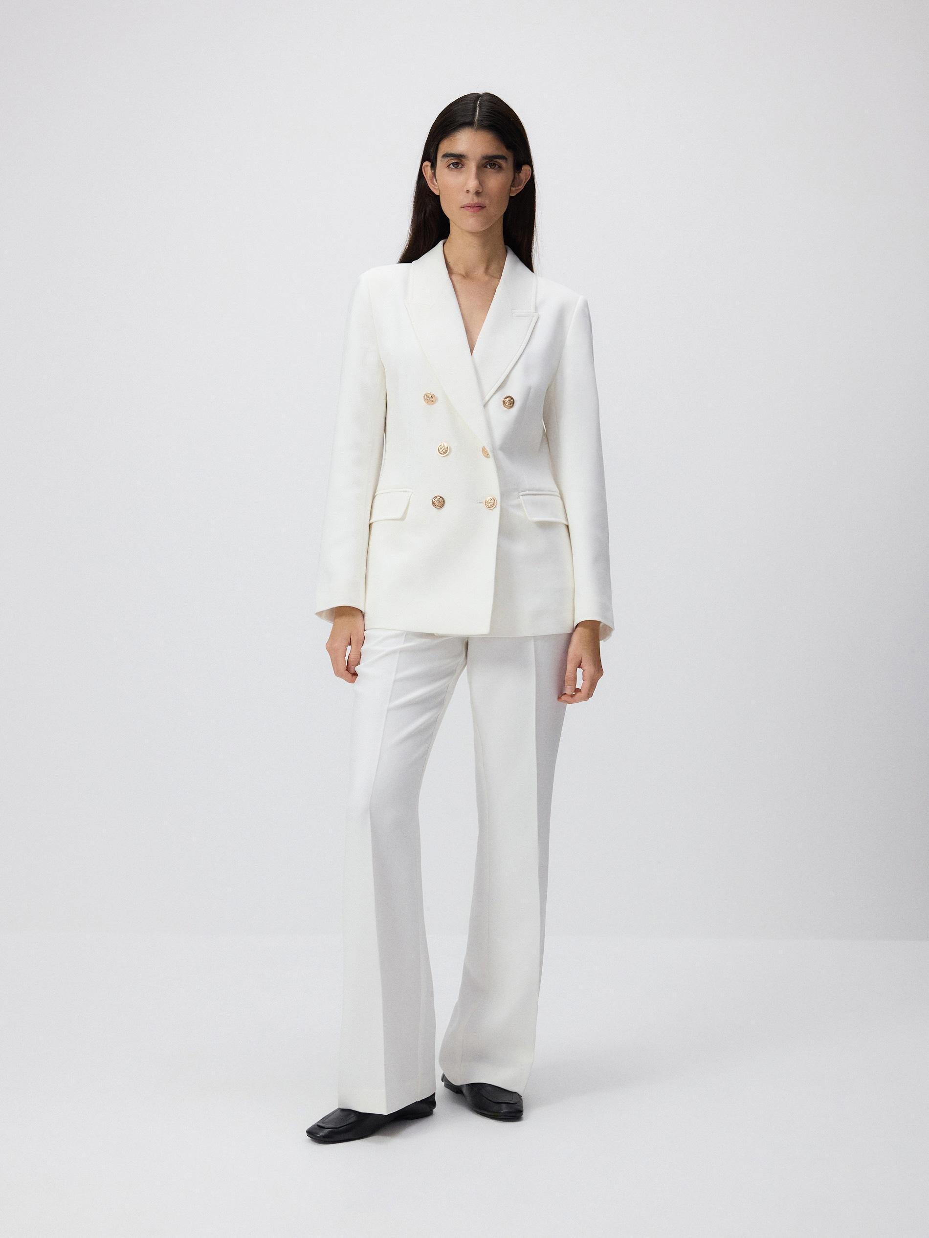White Flare Trousers With Pressed Crease, , large image number 0
