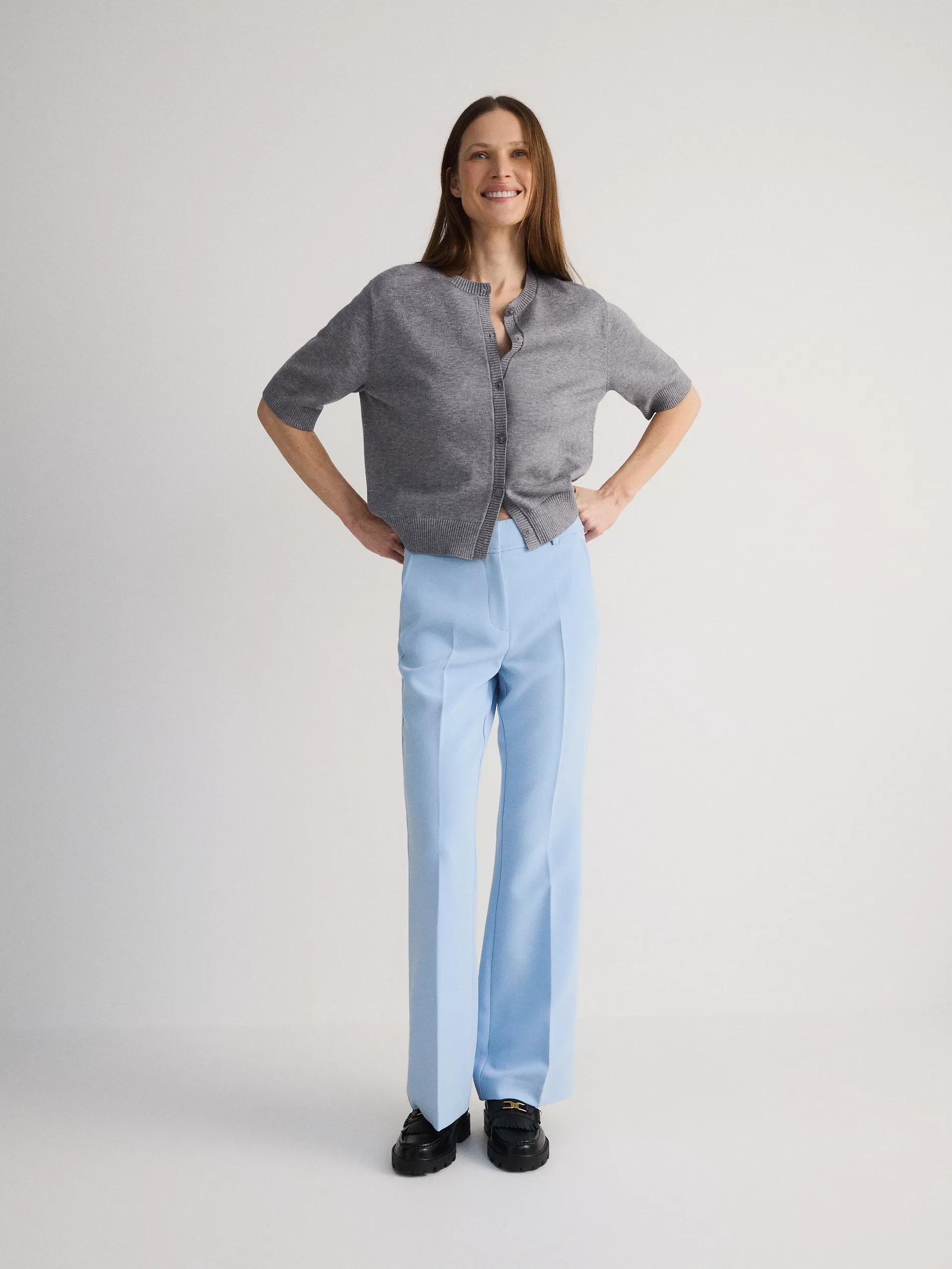 Blue Flare Trousers With Pressed Crease, , large image number 0