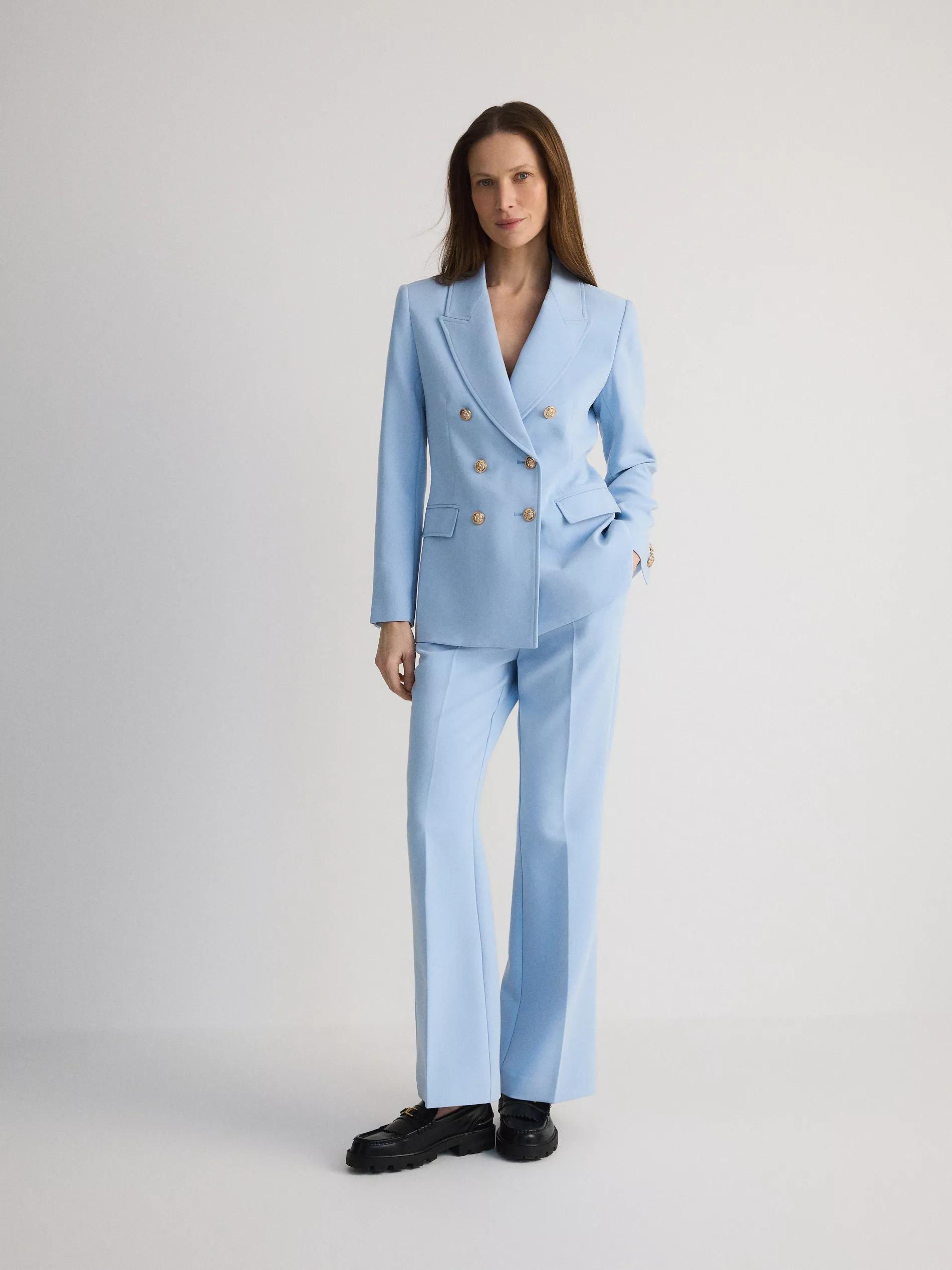 Blue Flare Trousers With Pressed Crease, , large image number 4