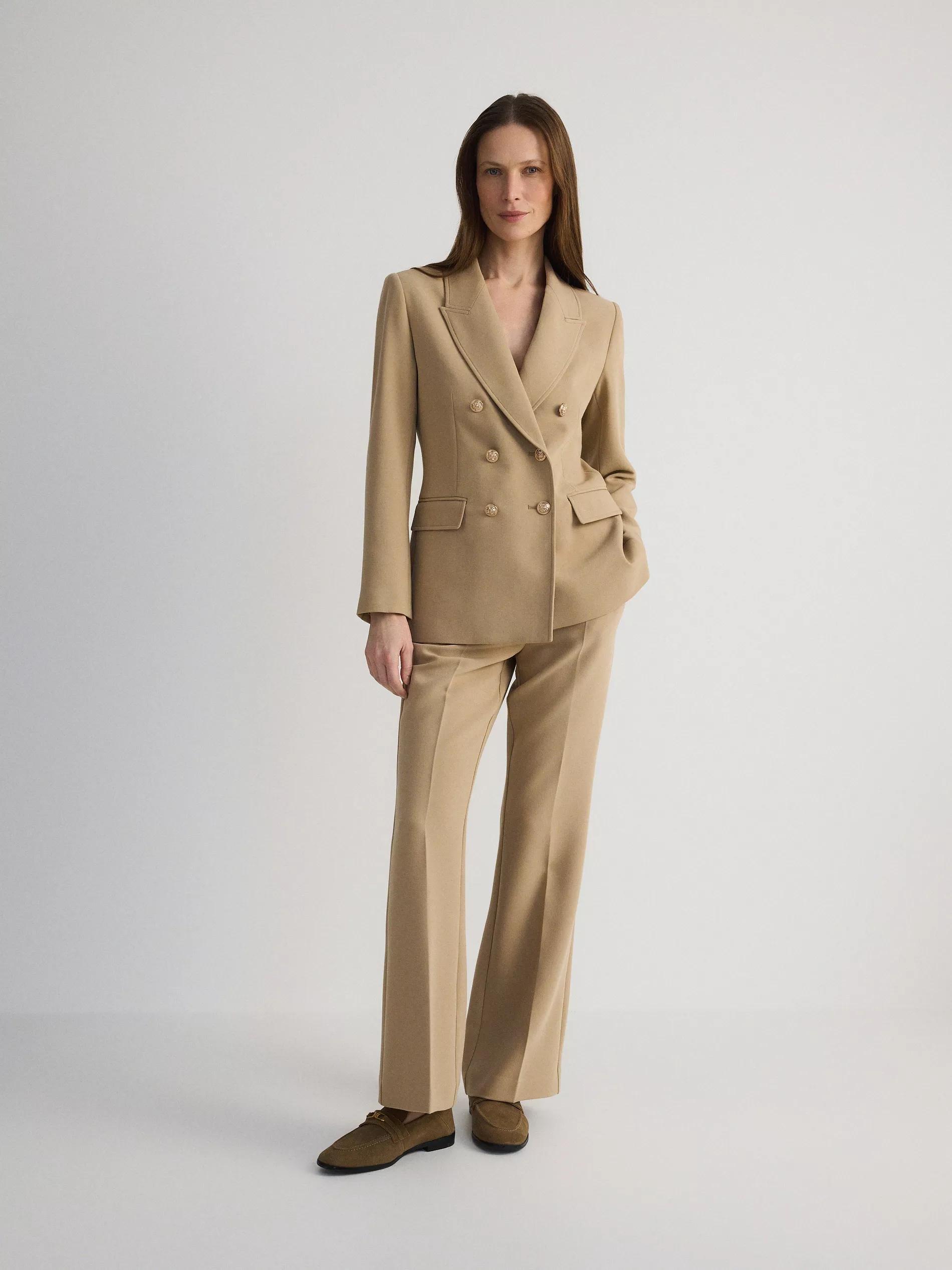 Beige Flare Trousers With Pressed Crease, , large image number 0