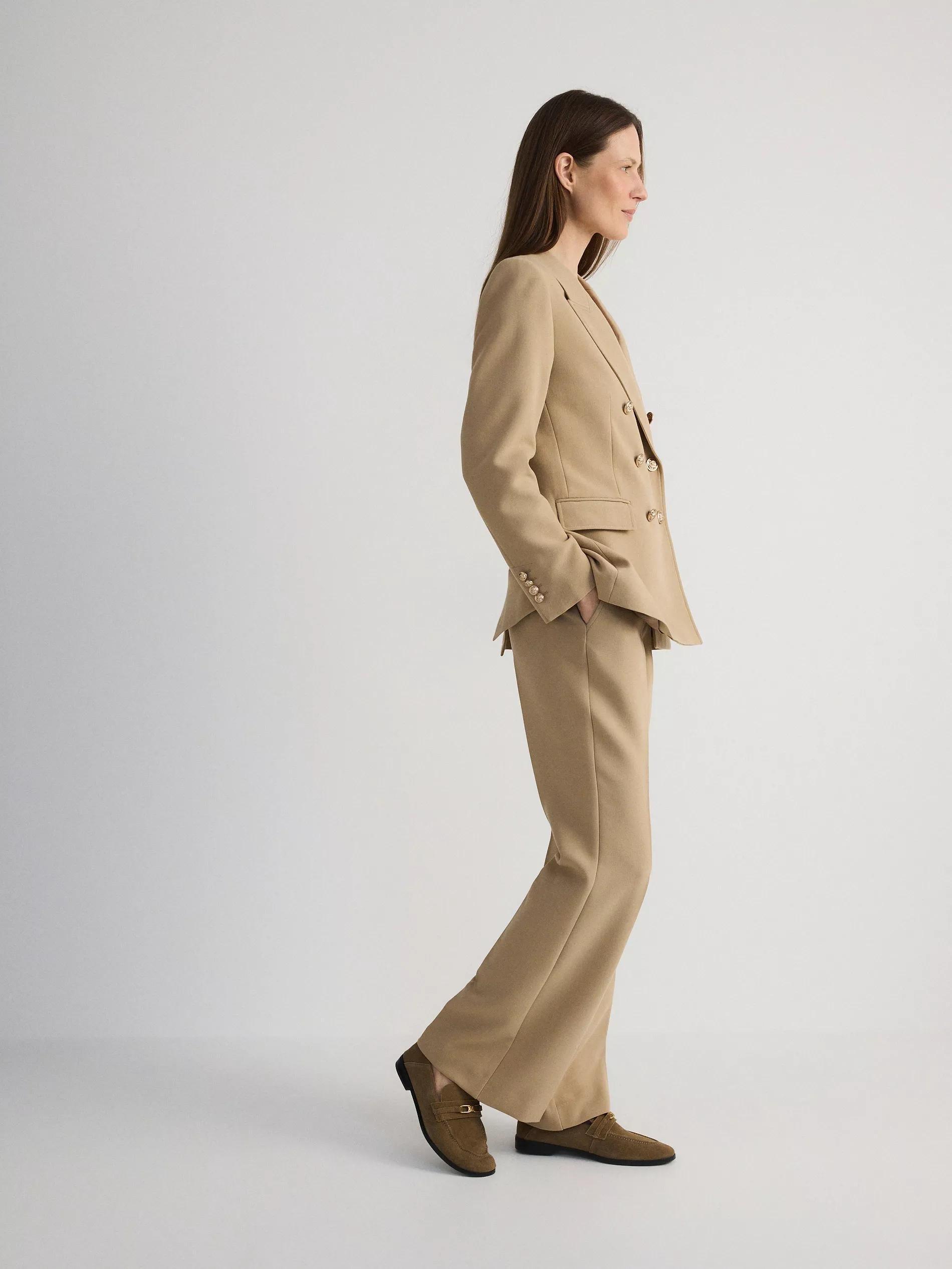 Beige Flare Trousers With Pressed Crease, , large image number 1