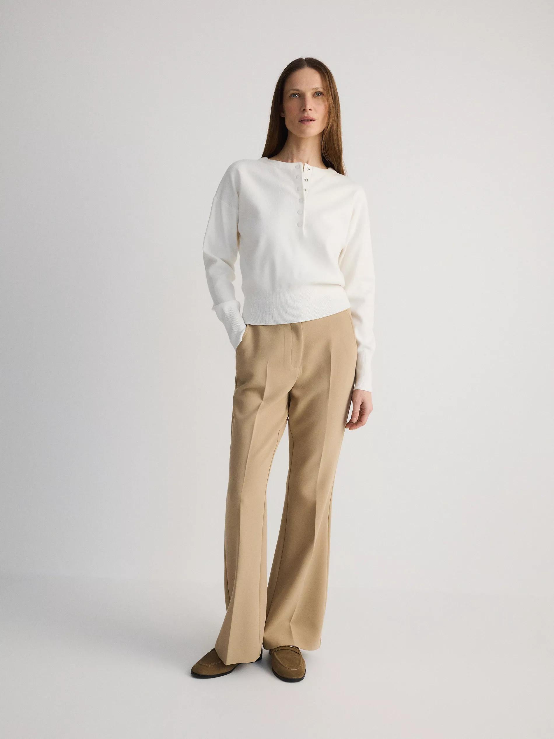 Beige Flare Trousers With Pressed Crease, , large image number 3
