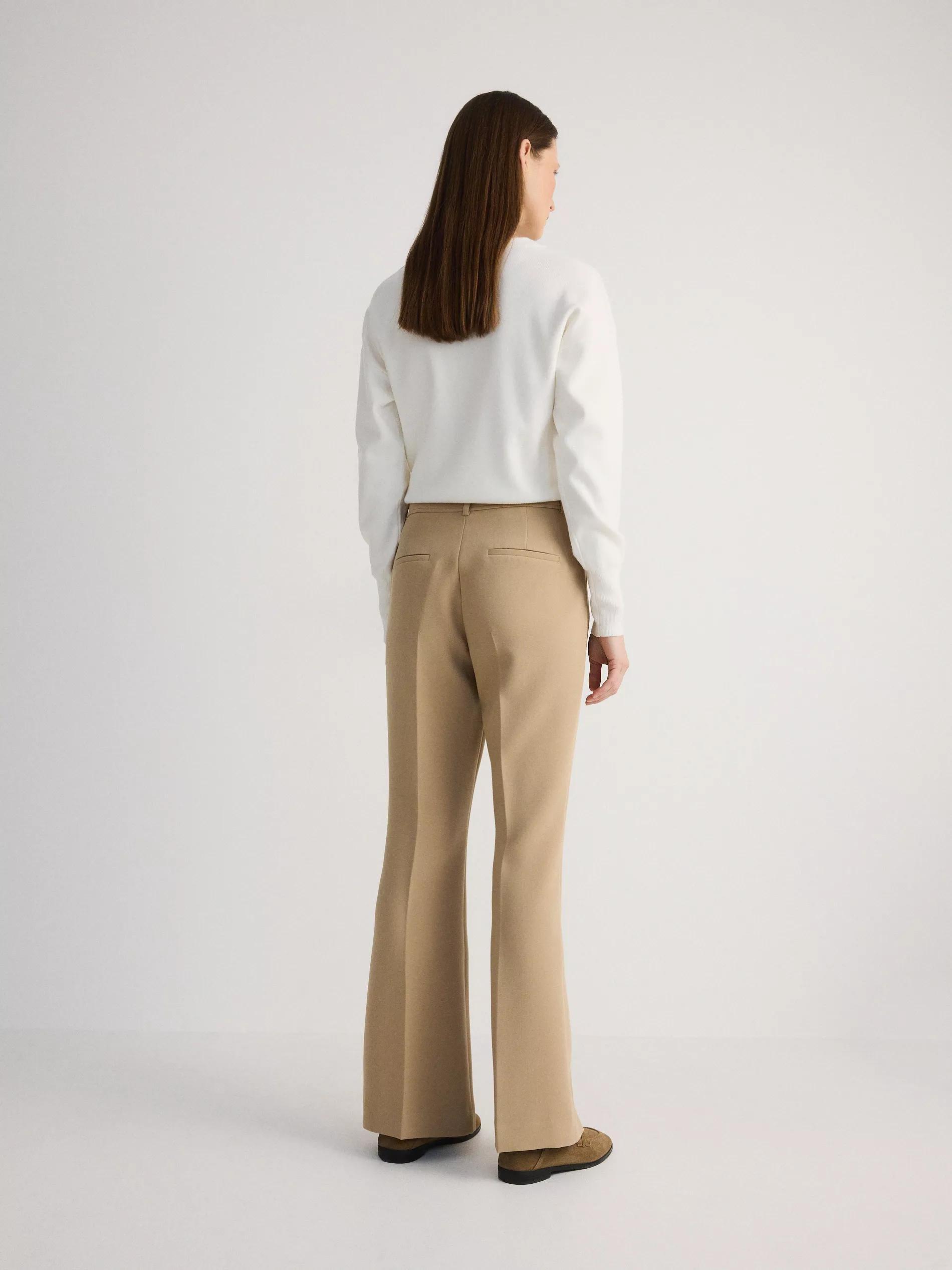 Beige Flare Trousers With Pressed Crease, , large image number 5