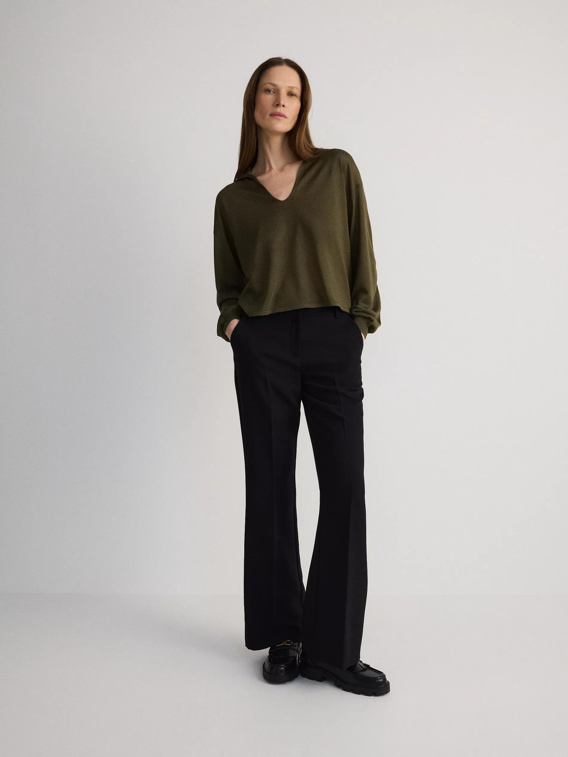 Black Flared, Striped Pants, , large image number 4