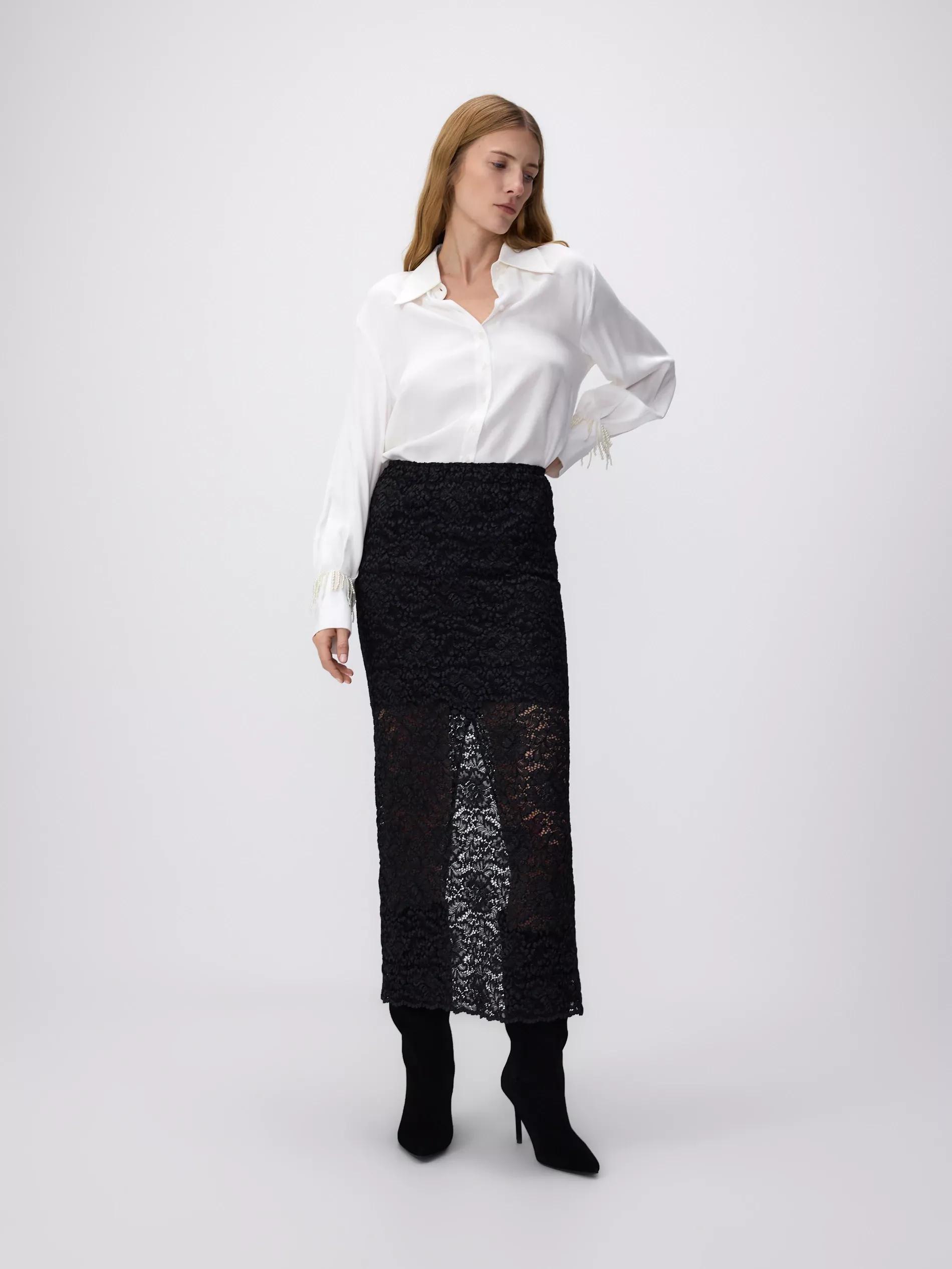 Black Lace Midi Skirt, , large image number 0