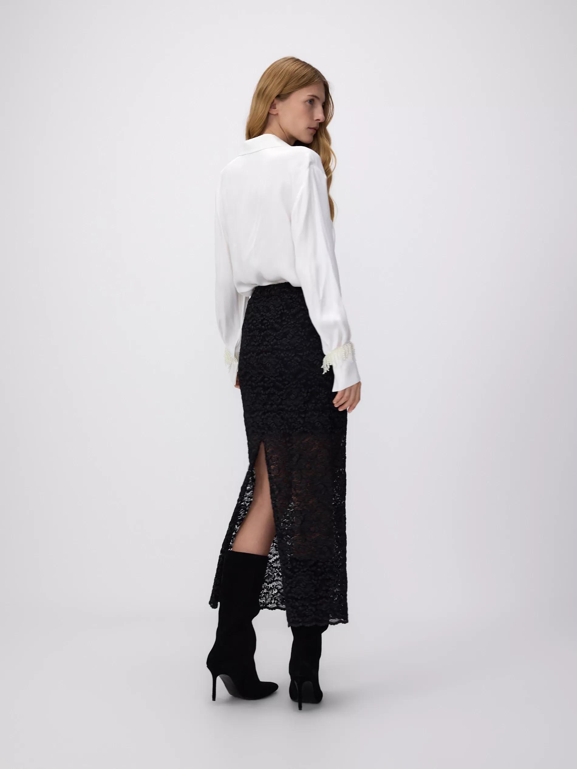 Black Lace Midi Skirt, , large image number 1