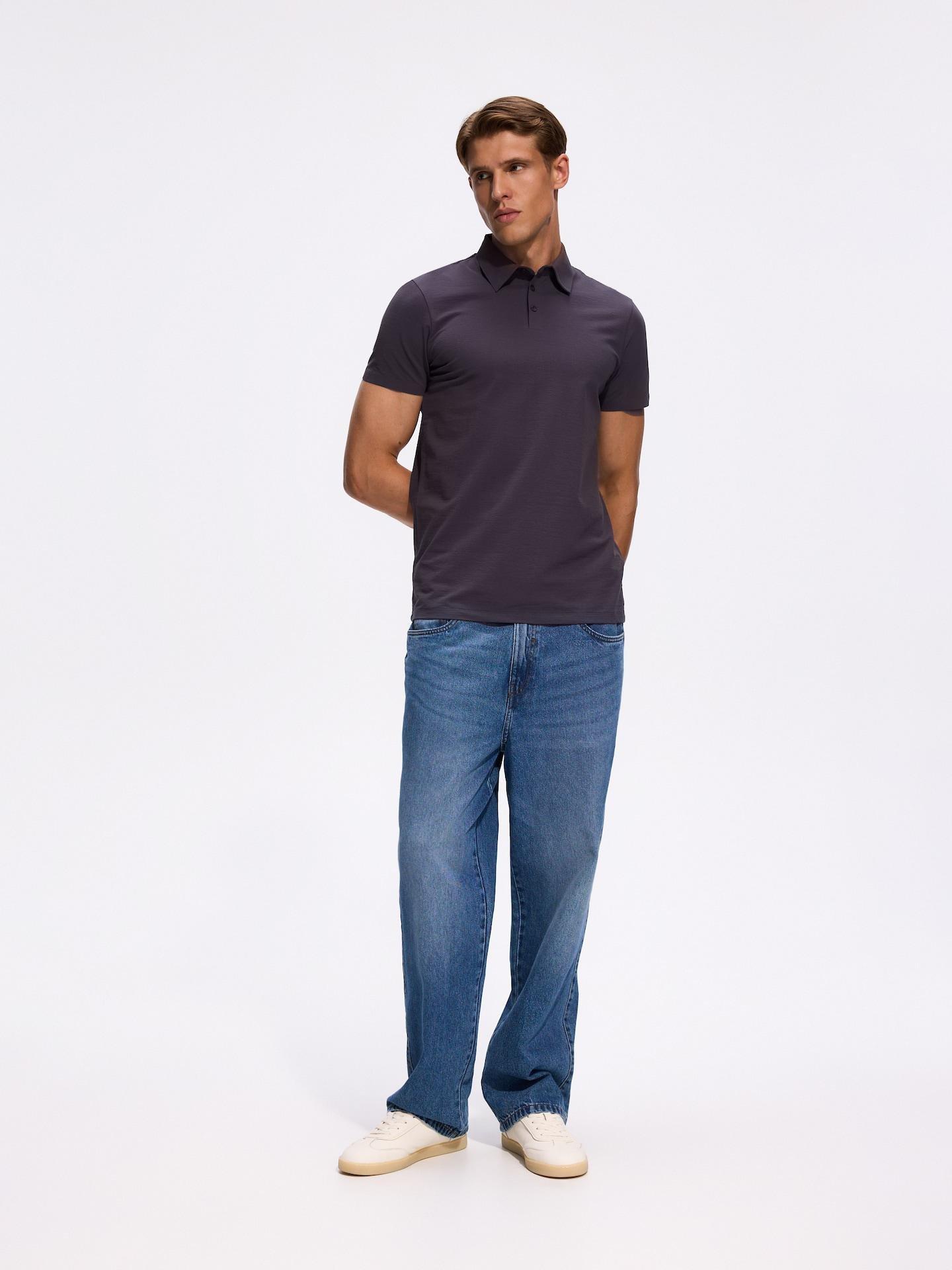 Grey Slim Polo Shirt With Cotton, Grey, medium