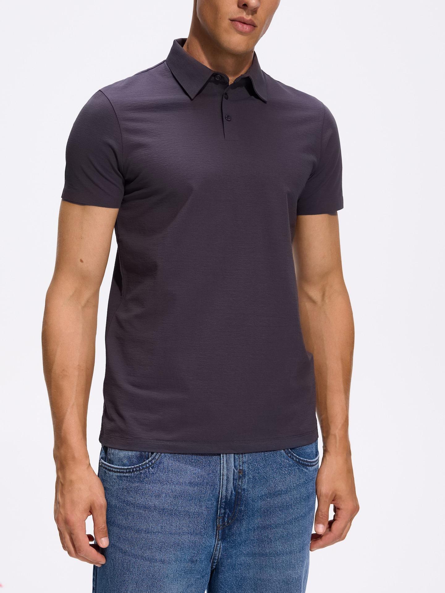 Grey Slim Polo Shirt With Cotton, Grey, medium