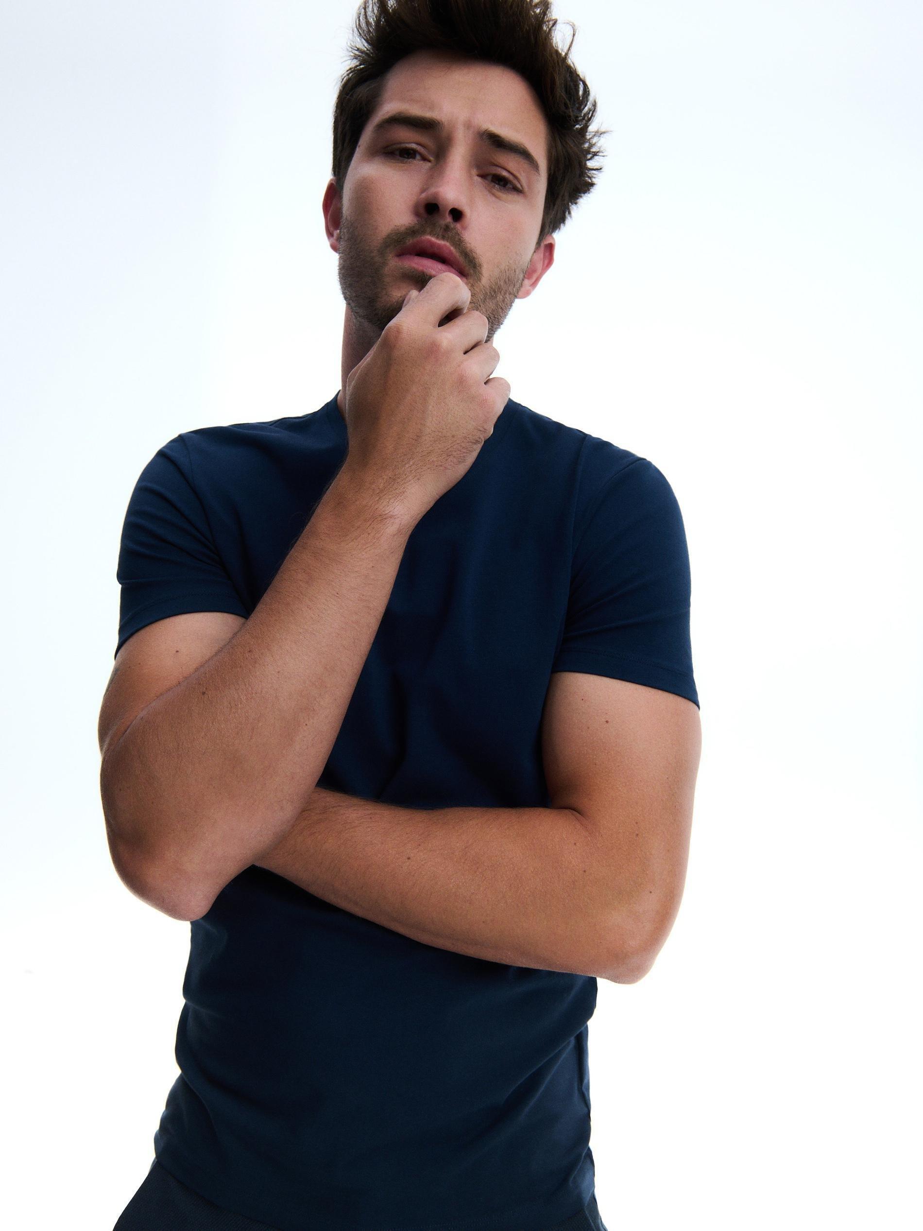 Navy Slim Fit V-Neck T-Shirt, , large image number 0