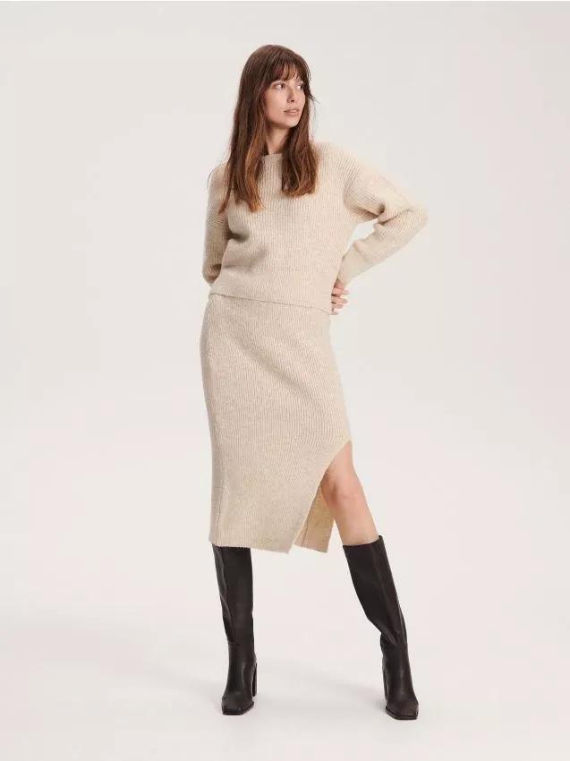 Beige Jersey Midi Skirt, , large image number 2