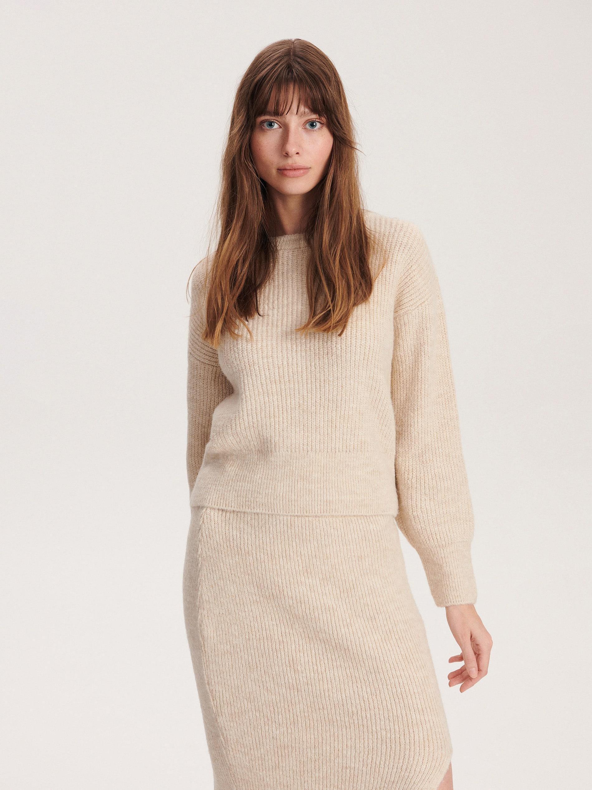 Beige Jersey Midi Skirt, , large image number 3