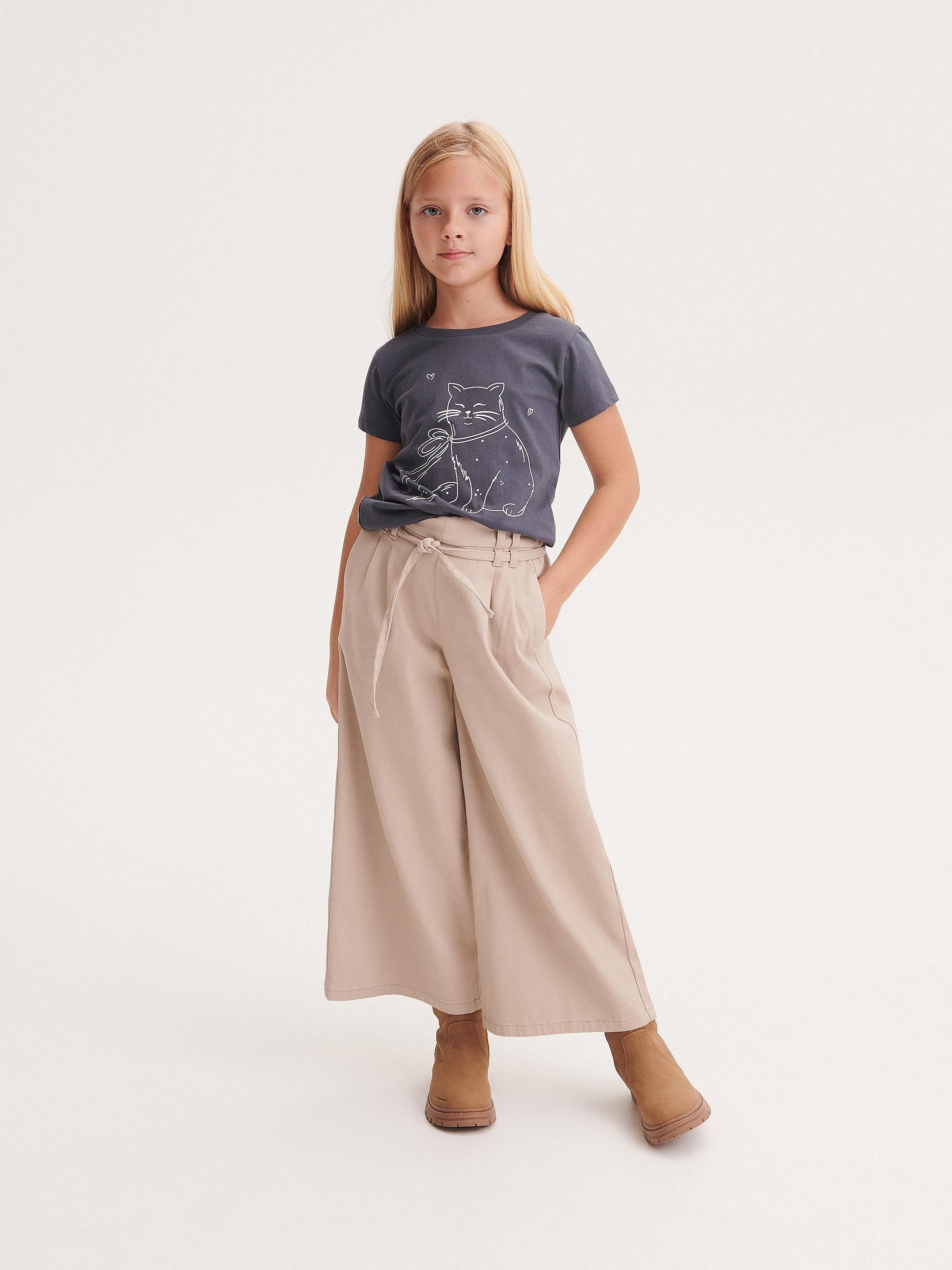 Grey Cotton T-Shirt With Print, Kids Girls, , large image number 1