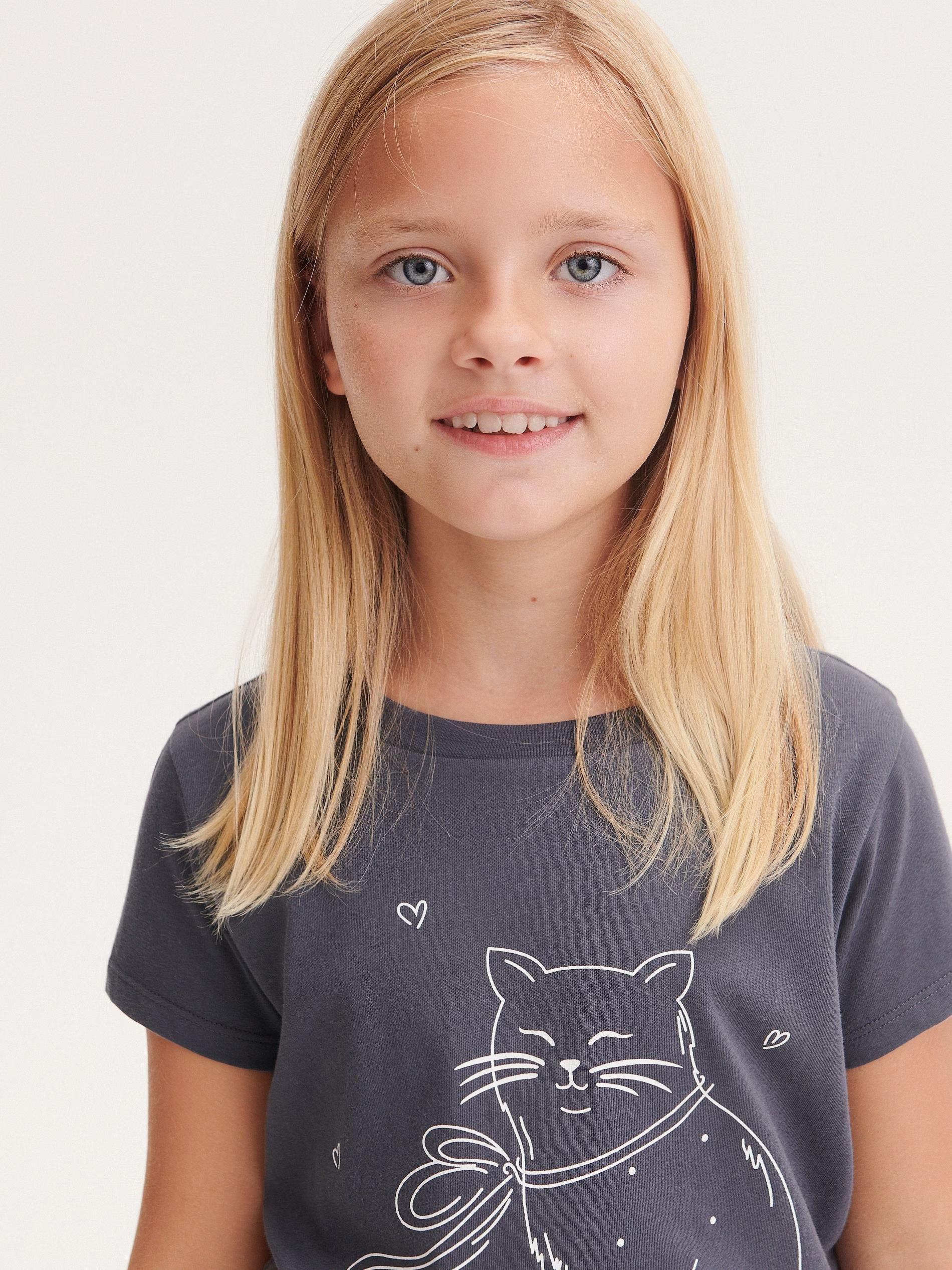 Grey Cotton T-Shirt With Print, Kids Girls, , large image number 2