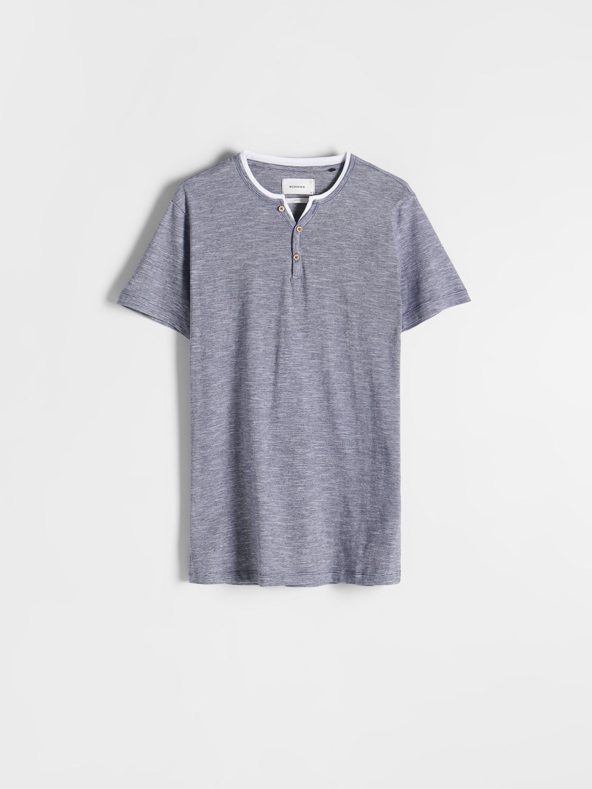 Blue Button-Fastened Neck Slim T-Shirt, , large image number 2