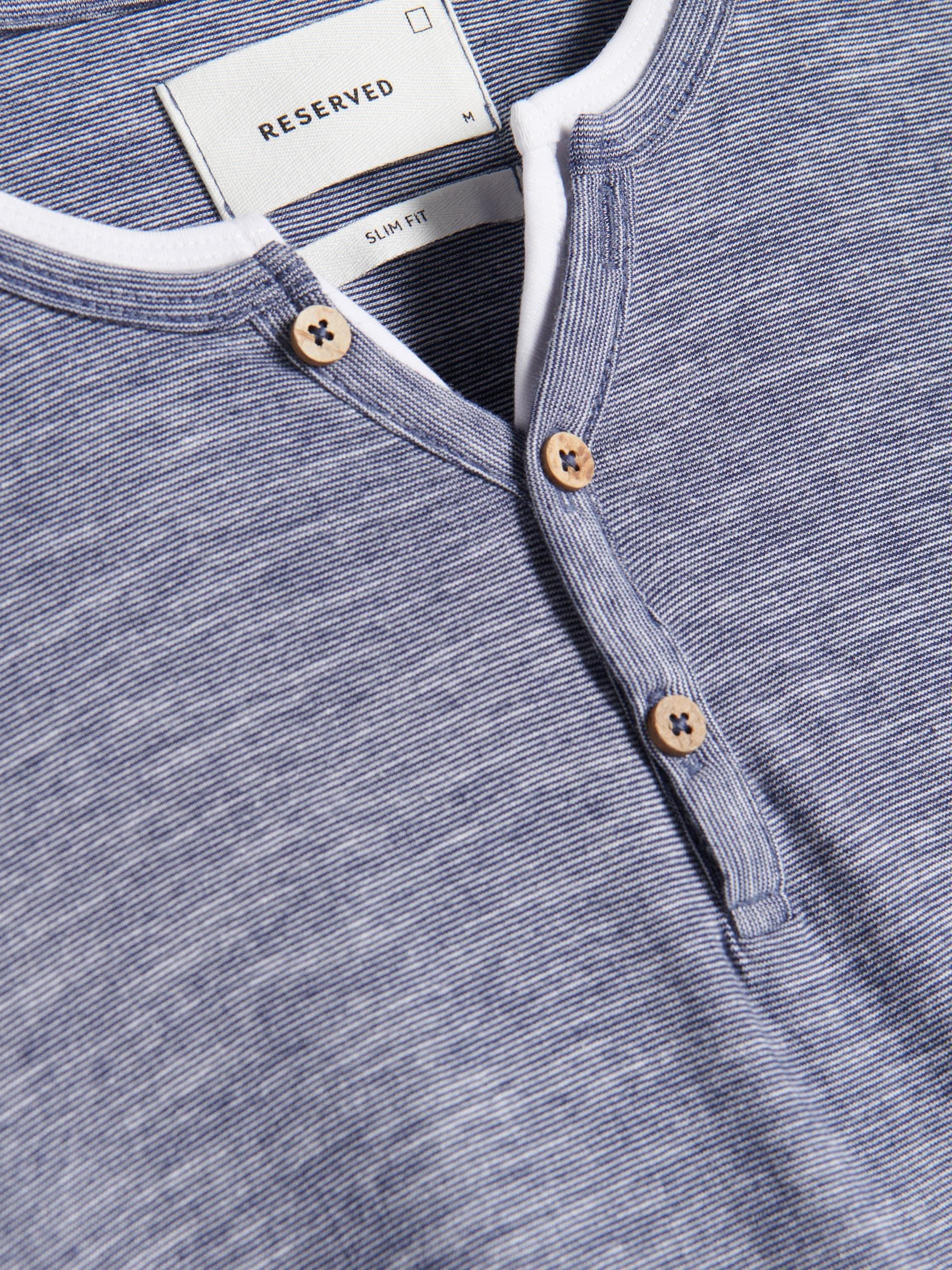 Blue Button-Fastened Neck Slim T-Shirt, , large image number 3
