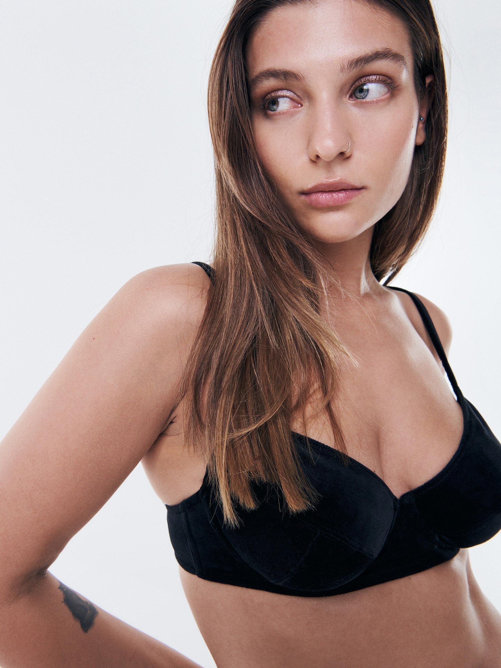 Black Velour Bra, , large image number 1