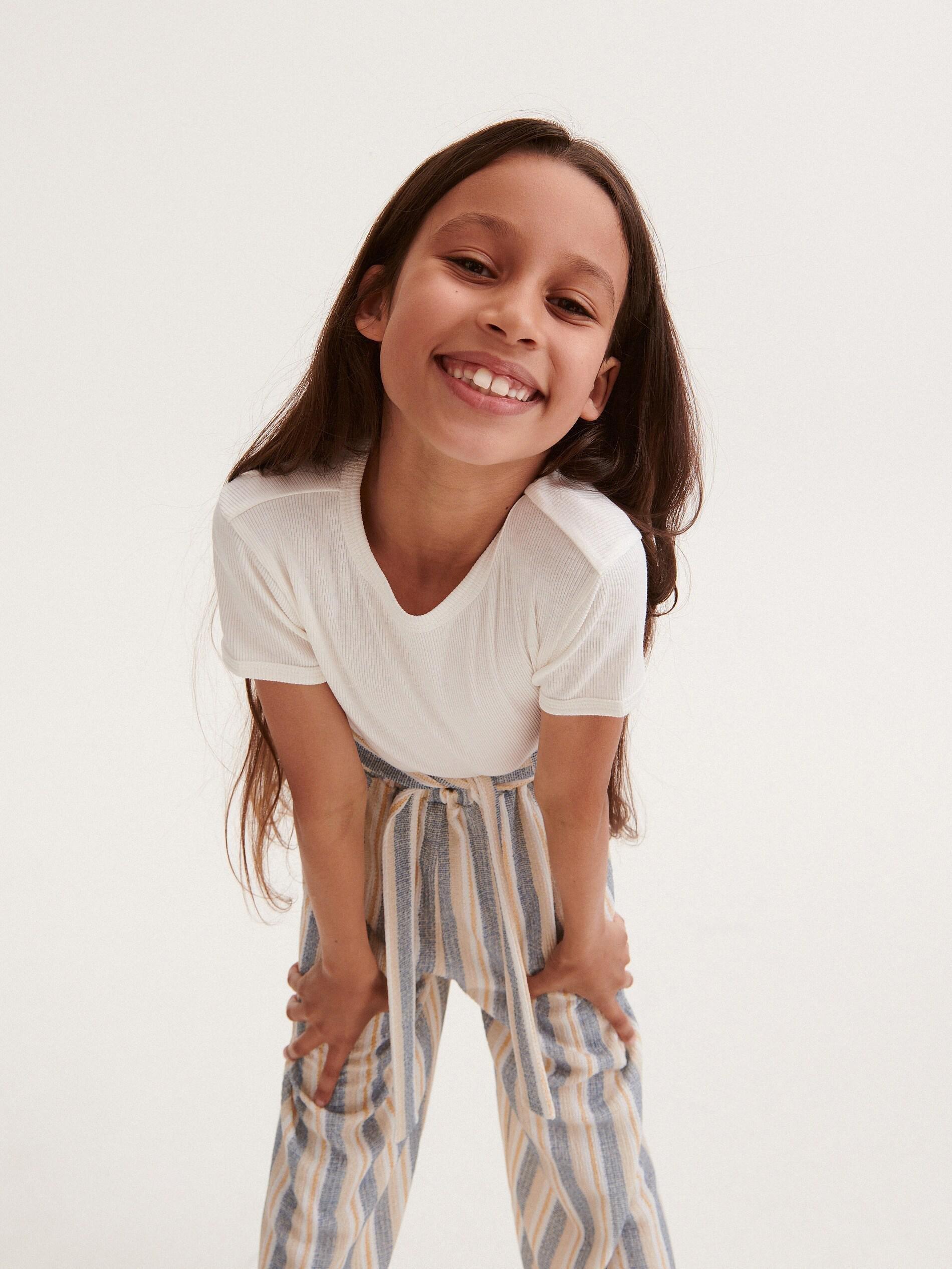 Cream Rib Knit Cotton Rich T-Shirt, Kids Girls, , large image number 8