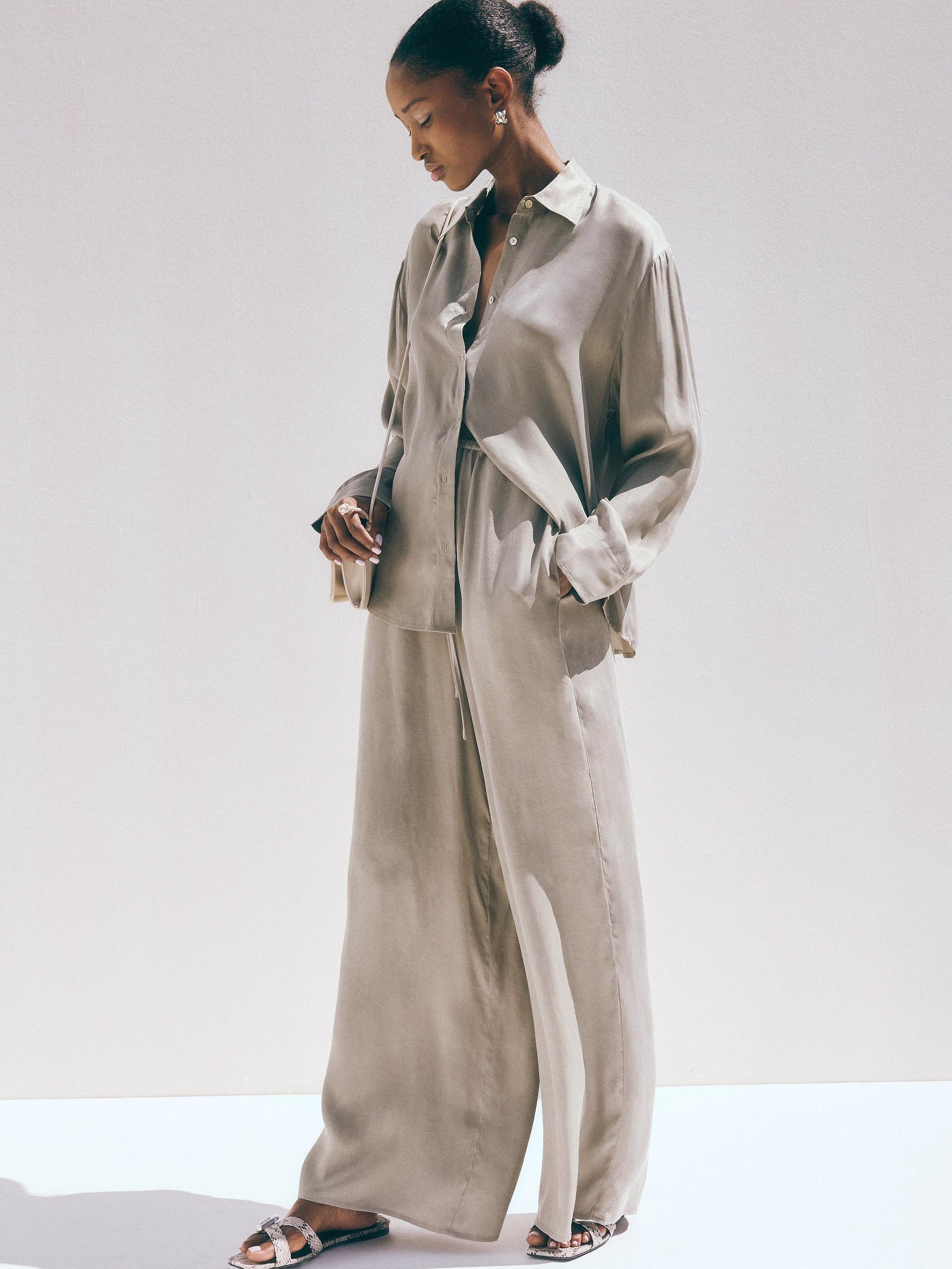 Beige Wide Leg Trousers, , large image number 1