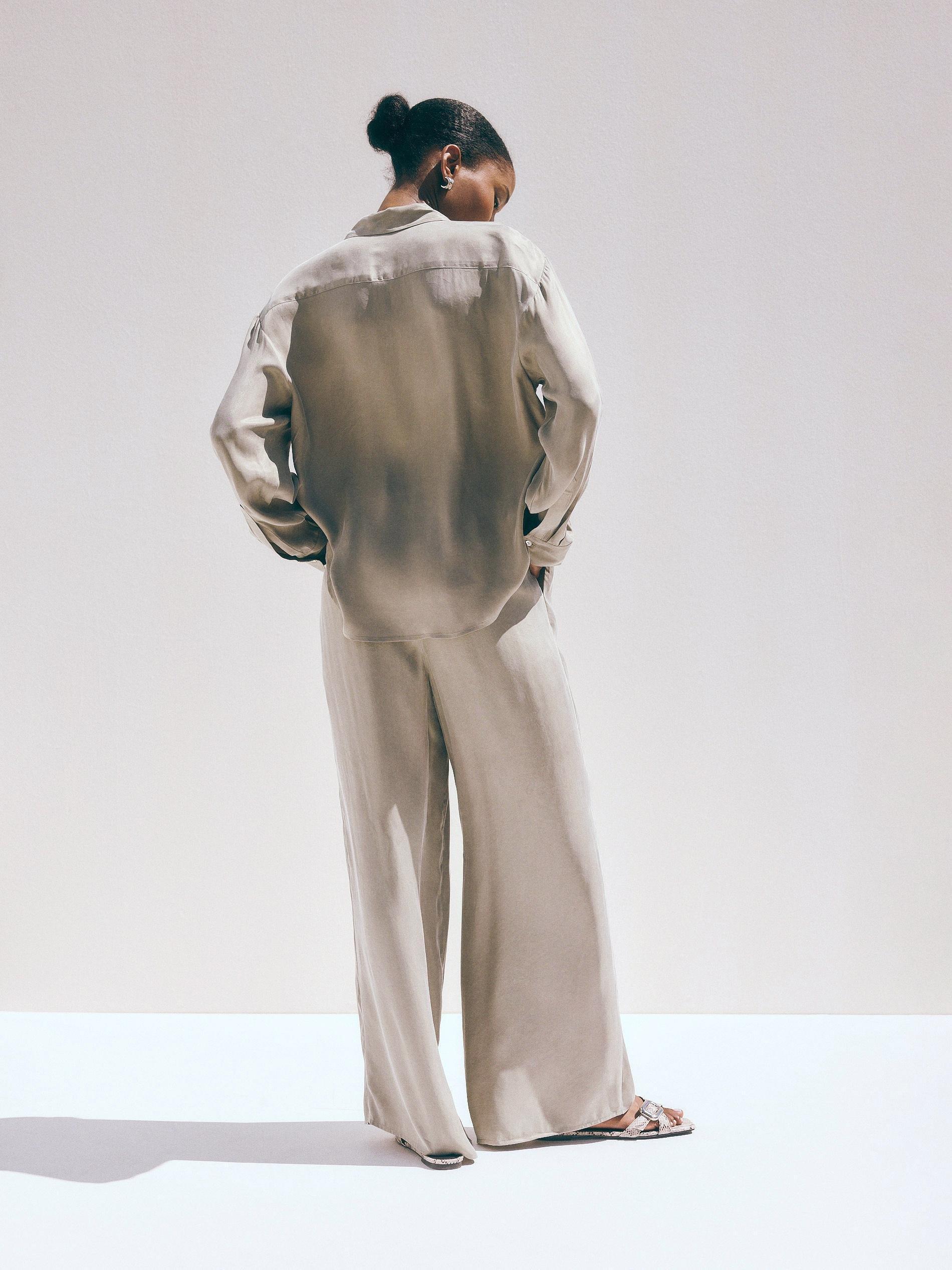 Beige Wide Leg Trousers, , large image number 3