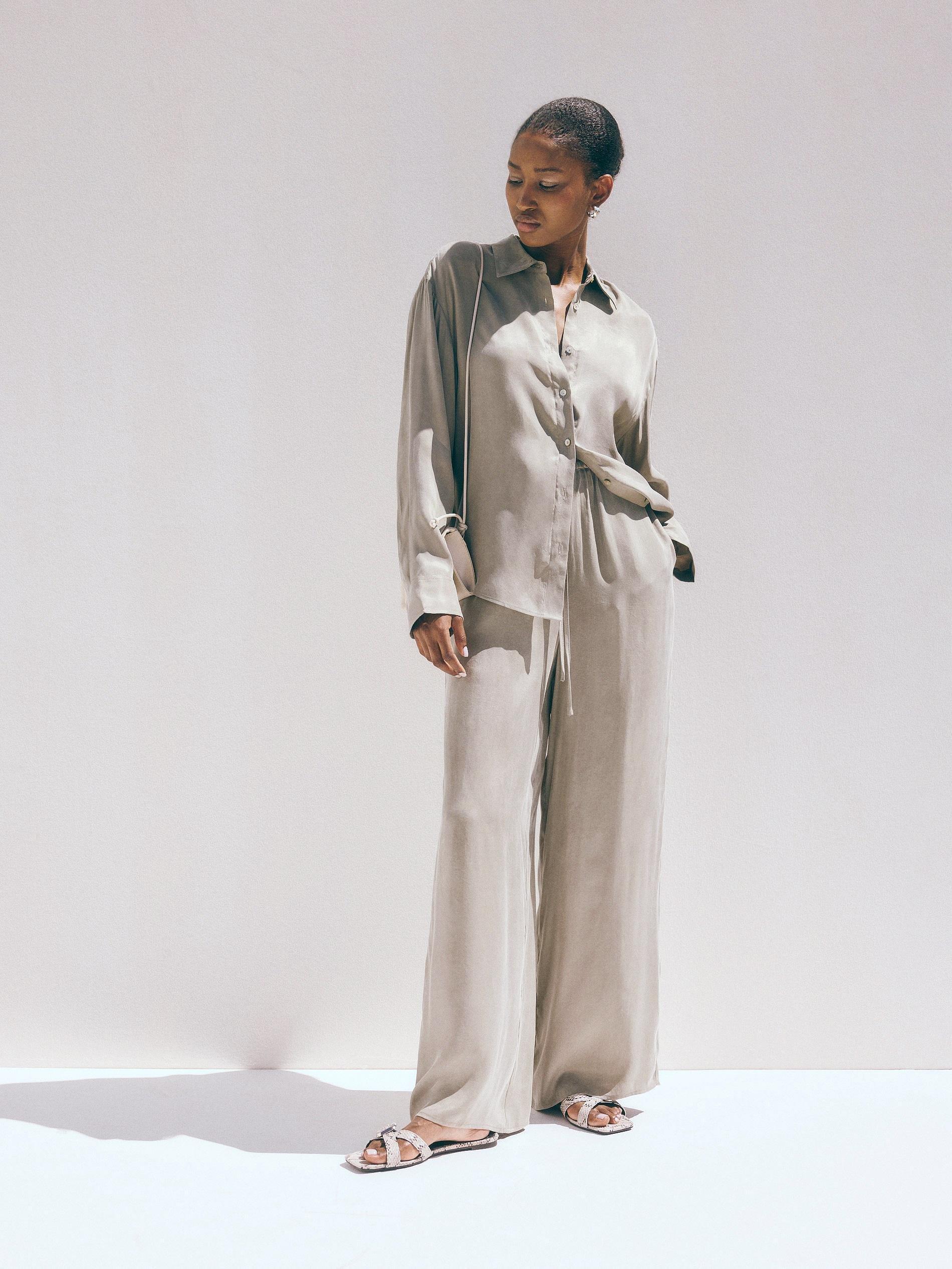 Beige Wide Leg Trousers, , large image number 4