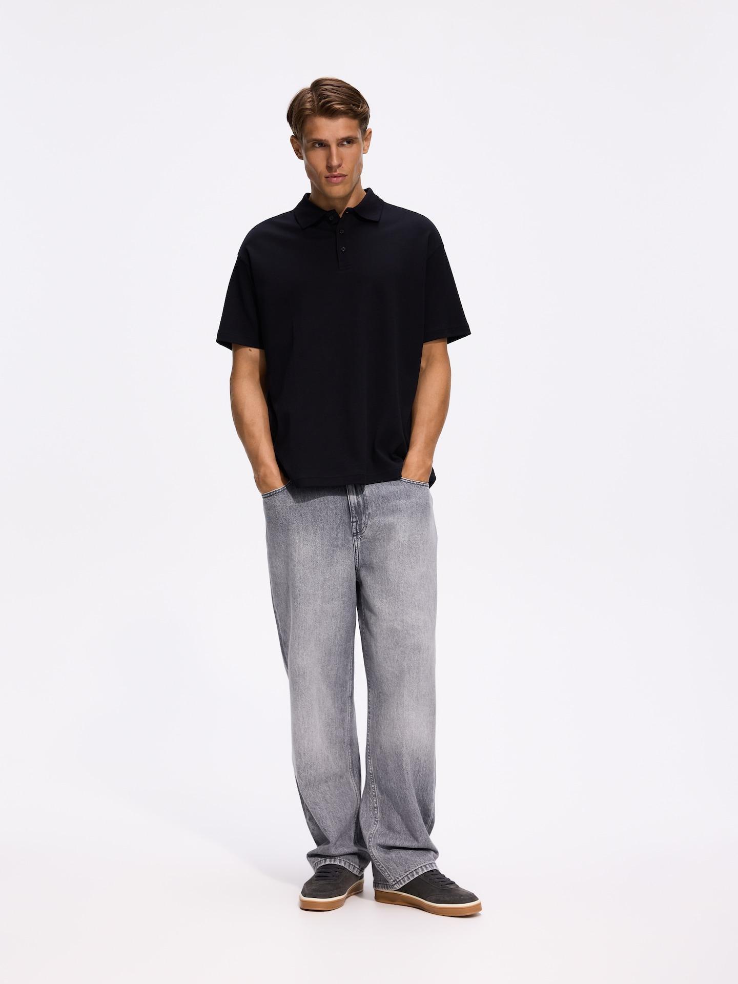 Black Boxy Polo Shirt, Black, medium