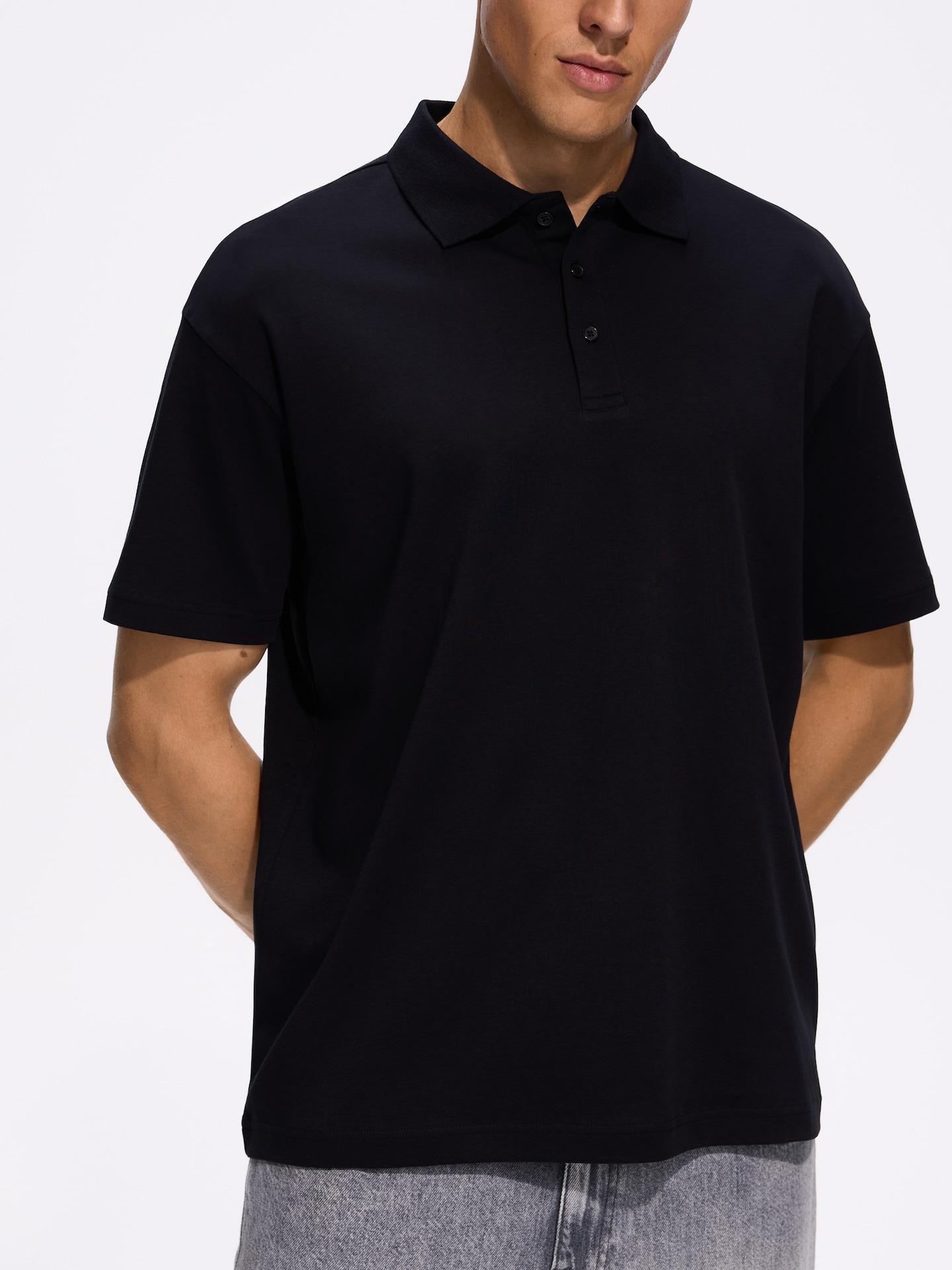 Black Boxy Polo Shirt, Black, medium