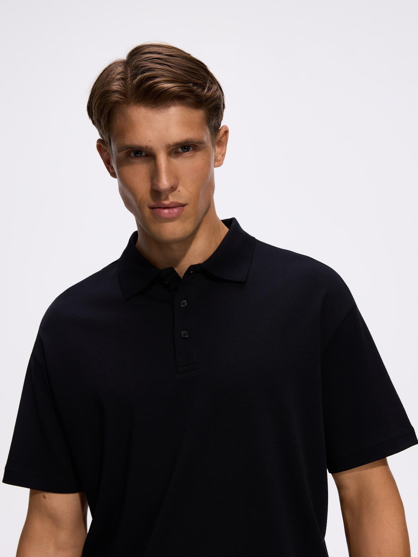 Black Boxy Polo Shirt, Black, medium