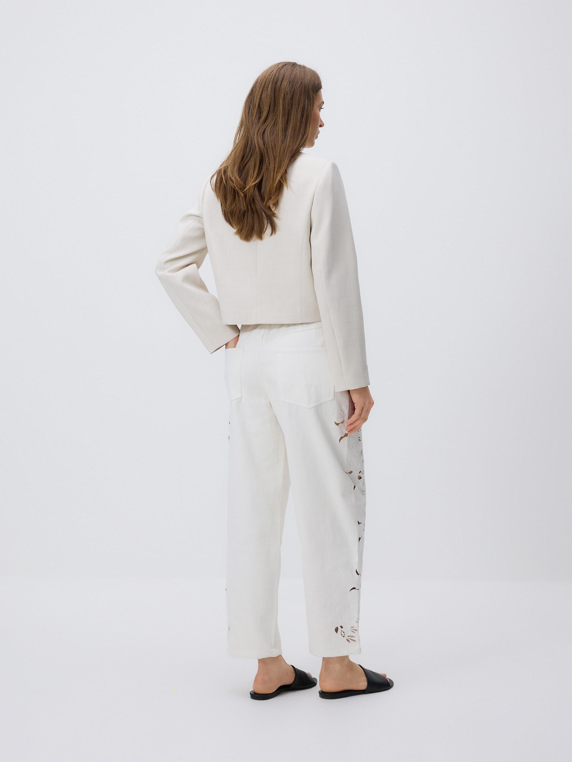 White Straight Jeans With Embroidery Detailing, White, large image number 2