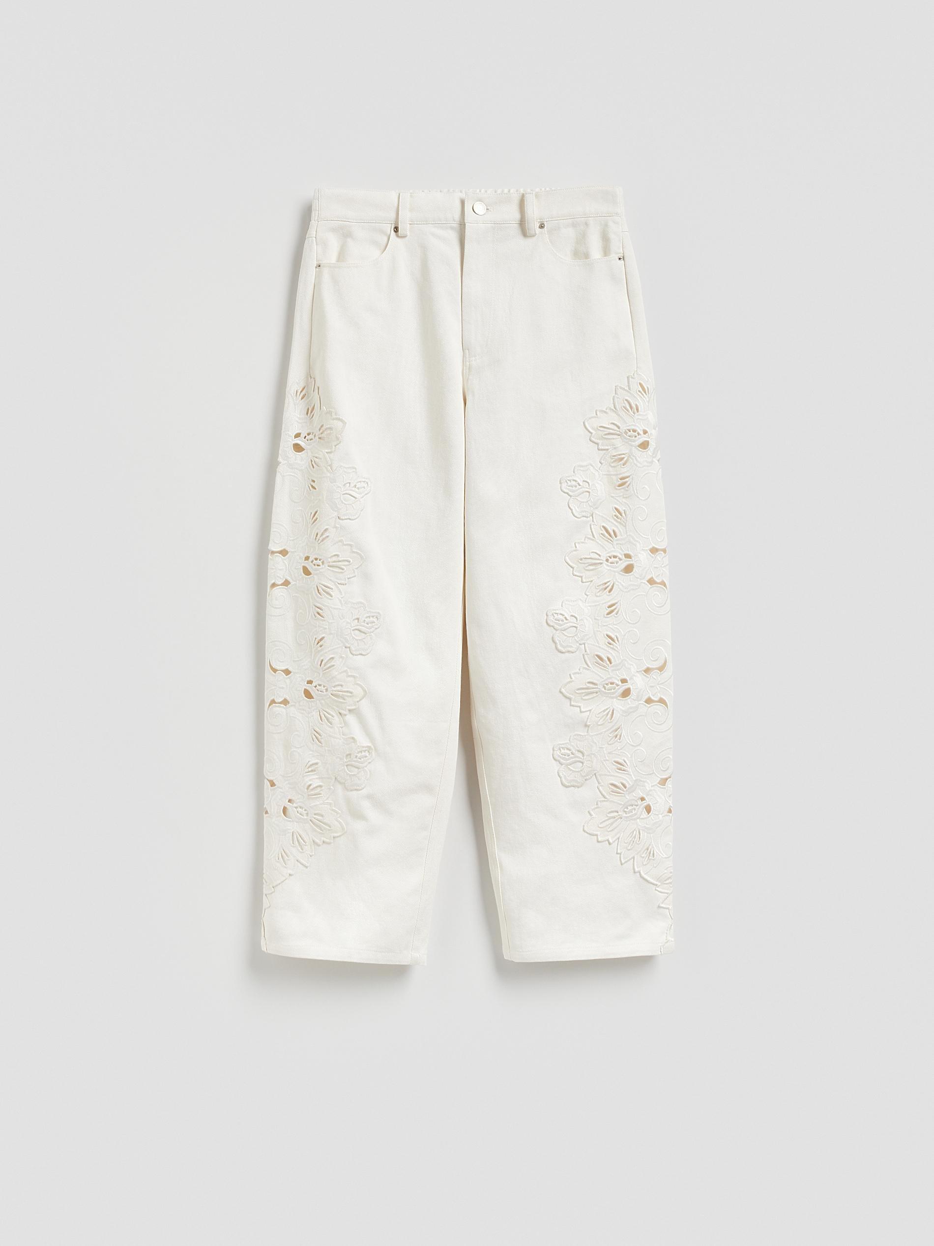 White Straight Jeans With Embroidery Detailing, White, large image number 3