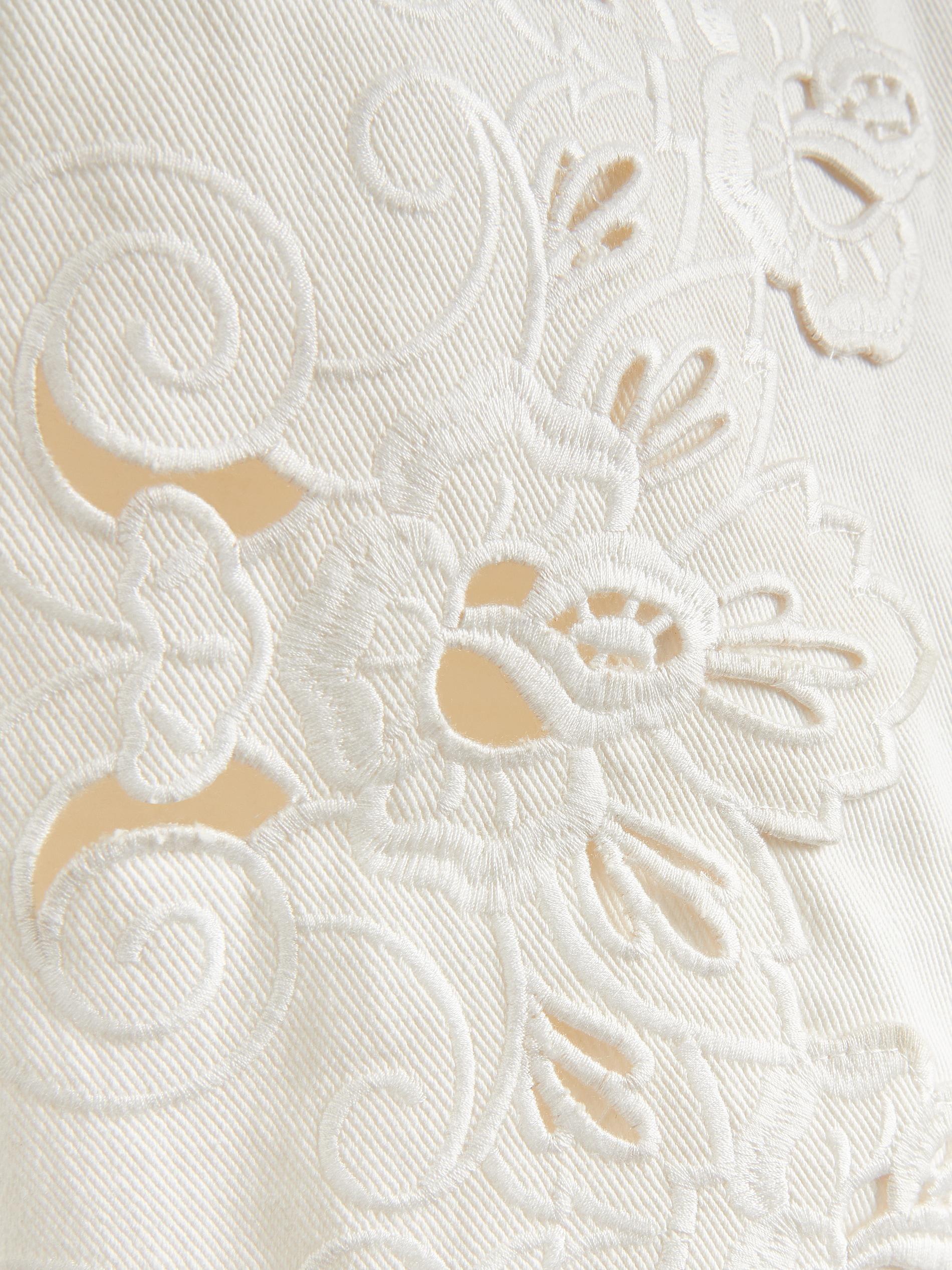 White Straight Jeans With Embroidery Detailing, White, large image number 5
