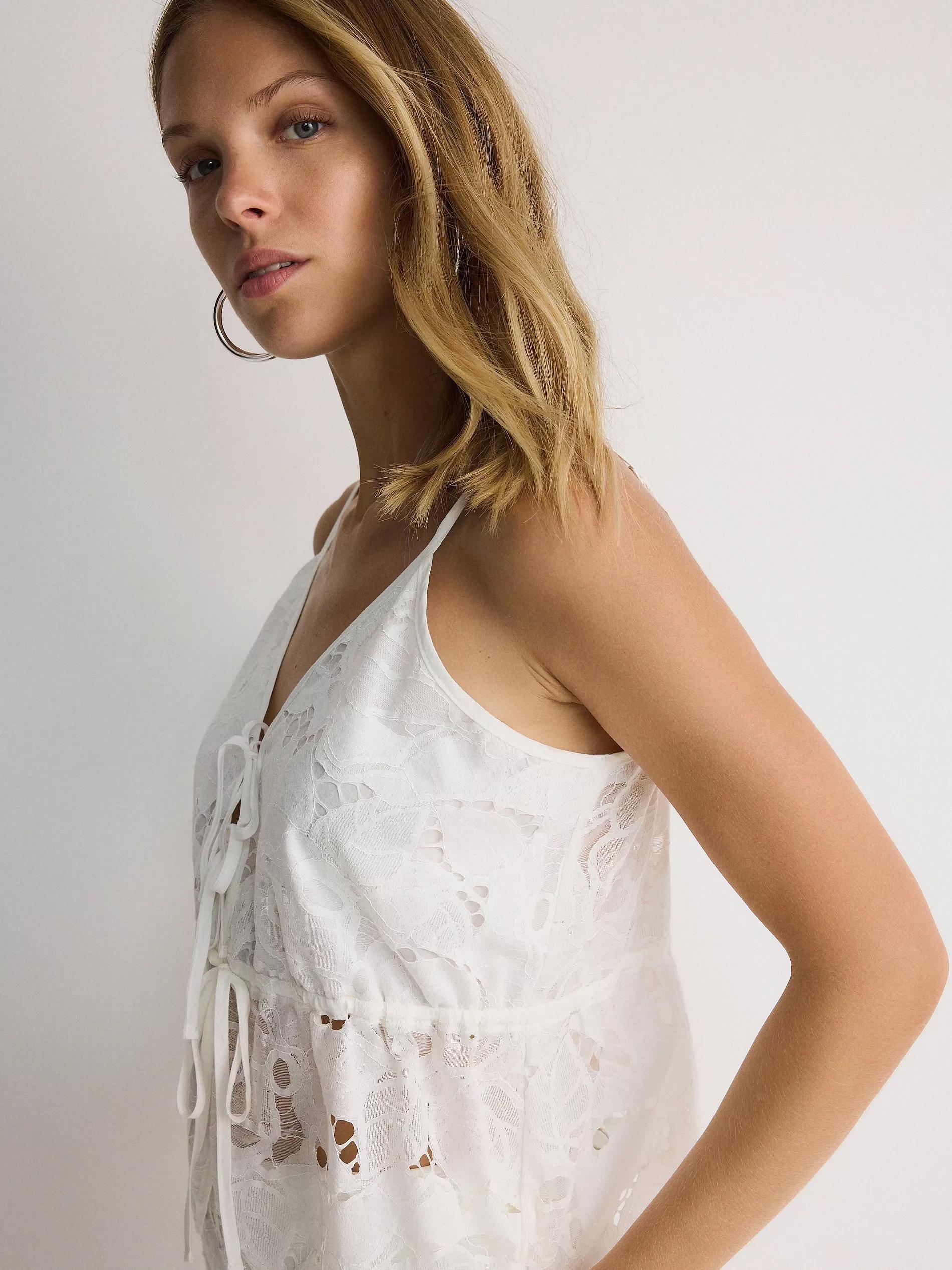Cream Lace Crop Top, , large image number 3