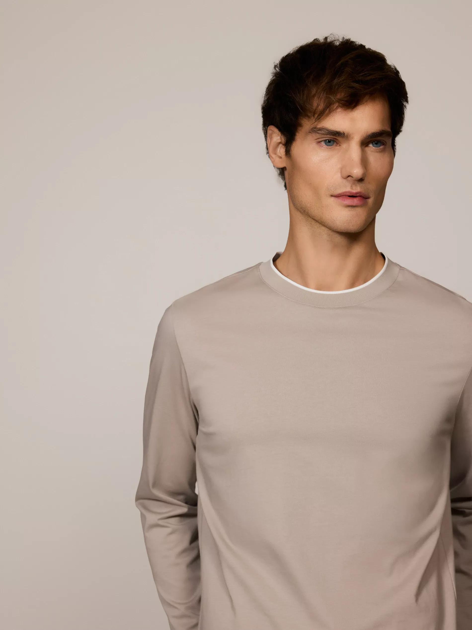 Brown Long Sleeve T-Shirt With Stitching, Brown, large image number 0